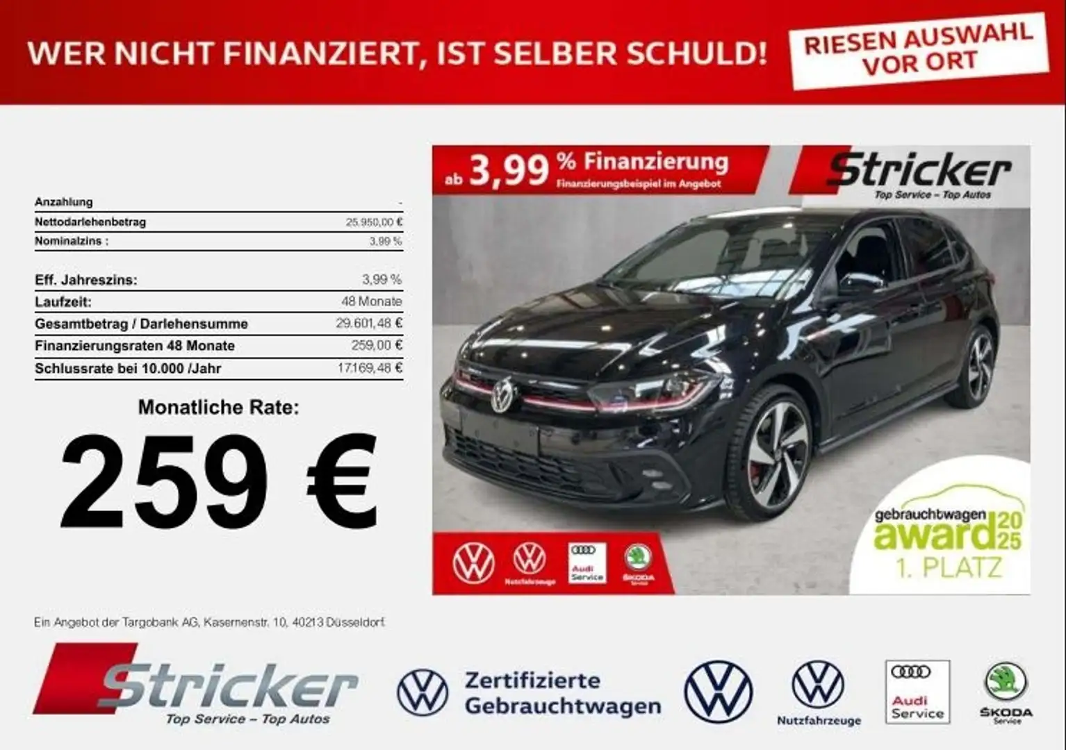 Volkswagen Polo GTI 2.0TSI DSG 259,-ohne Anzahlung ACC App-Connec Schwarz - 2