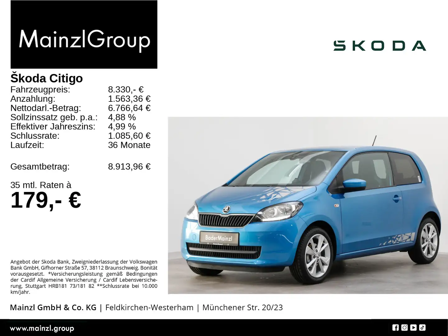 Skoda Citigo 1.0 MPI Ambition PDC SHZ Blau - 1