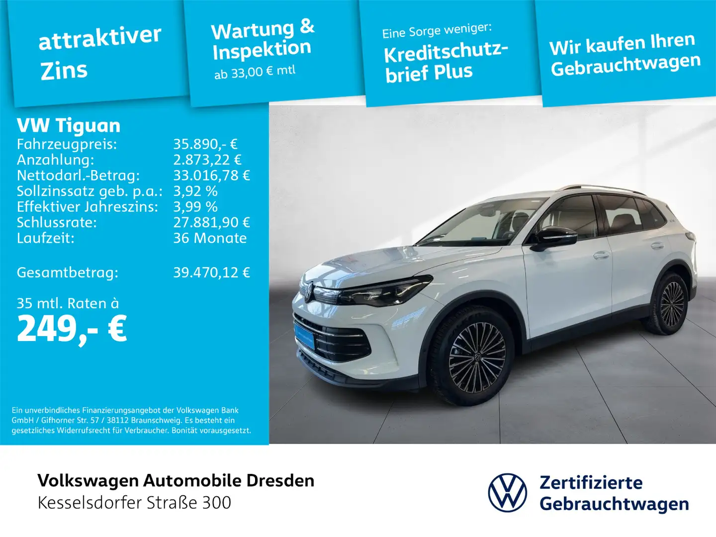 Volkswagen Tiguan 1.5 TSI DSG Life AHZV Kamera Navi LED Weiß - 1