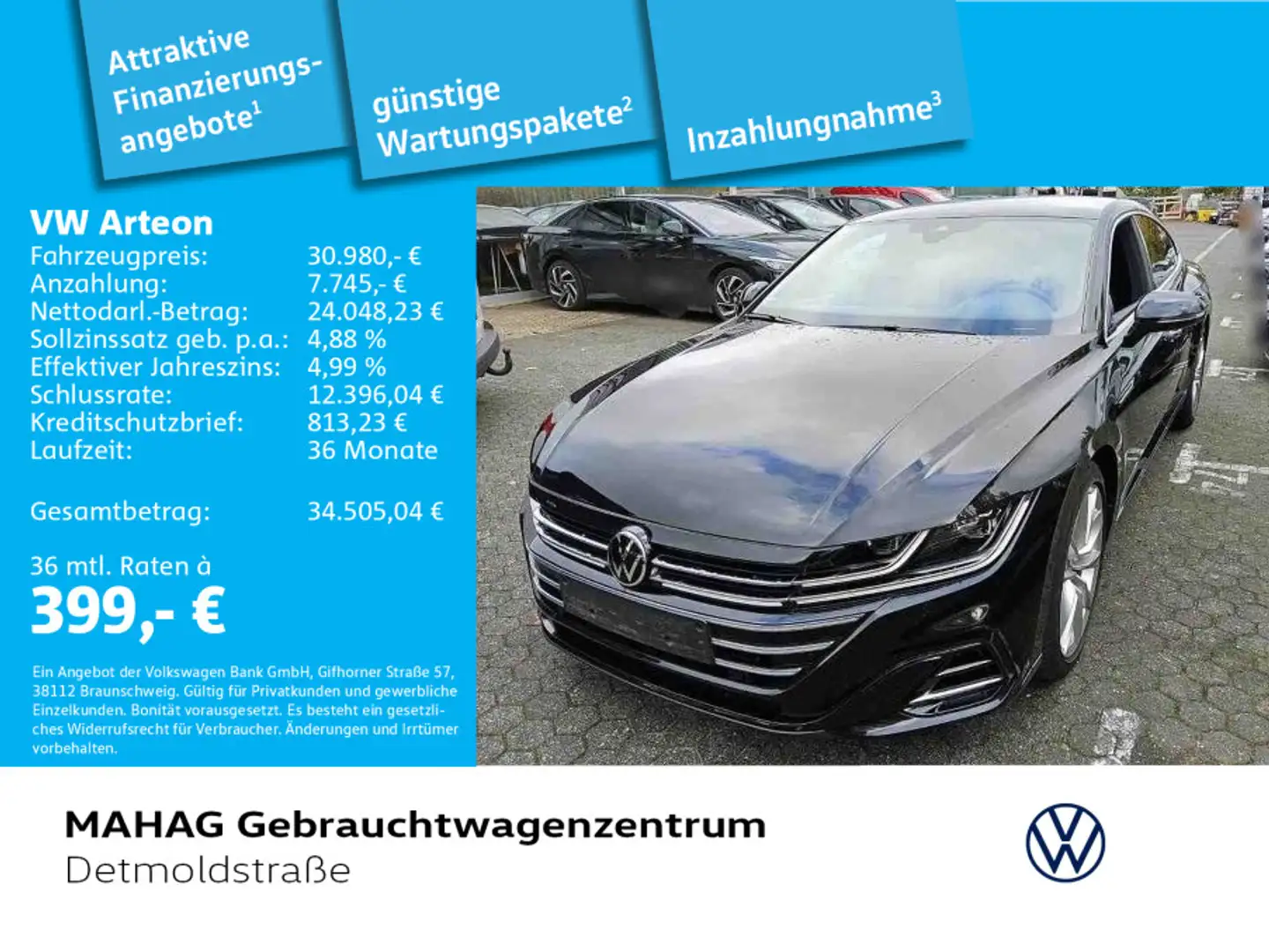 Volkswagen Arteon 2.0 TSI R-Line AHK NAvi LED Kamera Alu19C Schwarz - 1
