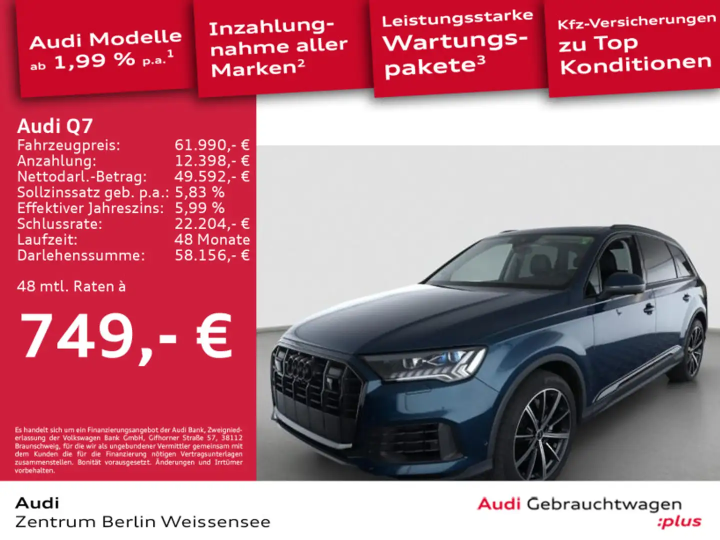 Audi Q7 55 TFSI TIPT*QUA*LED*360*HUD*STAND*LUFT*AHK** Blau - 1