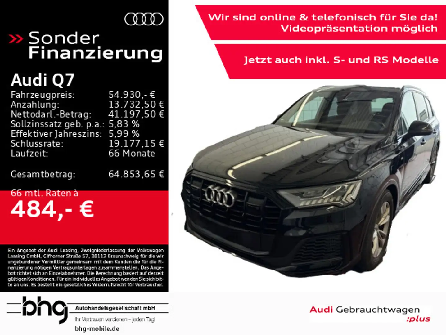 Audi Q7 55 TFSI e quattro S line AHK PanoDach Standkl Schwarz - 1
