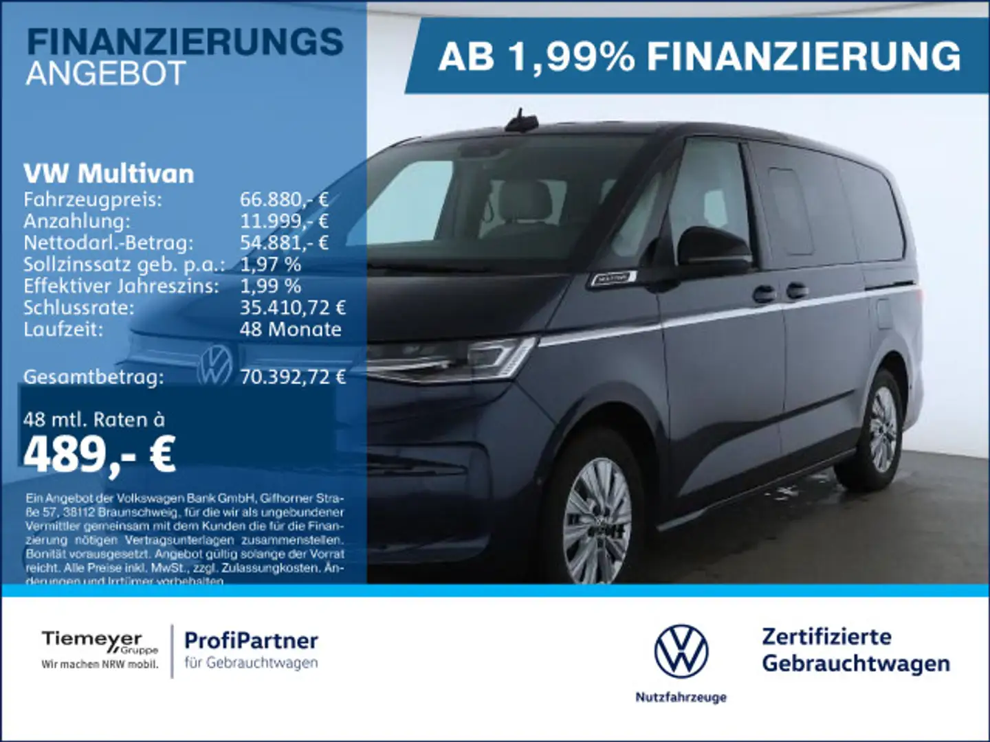 Volkswagen T7 Multivan T7 Multivan HYBRID ALLRAD LÜ LANG STYLE 360 eKLA Blau - 1