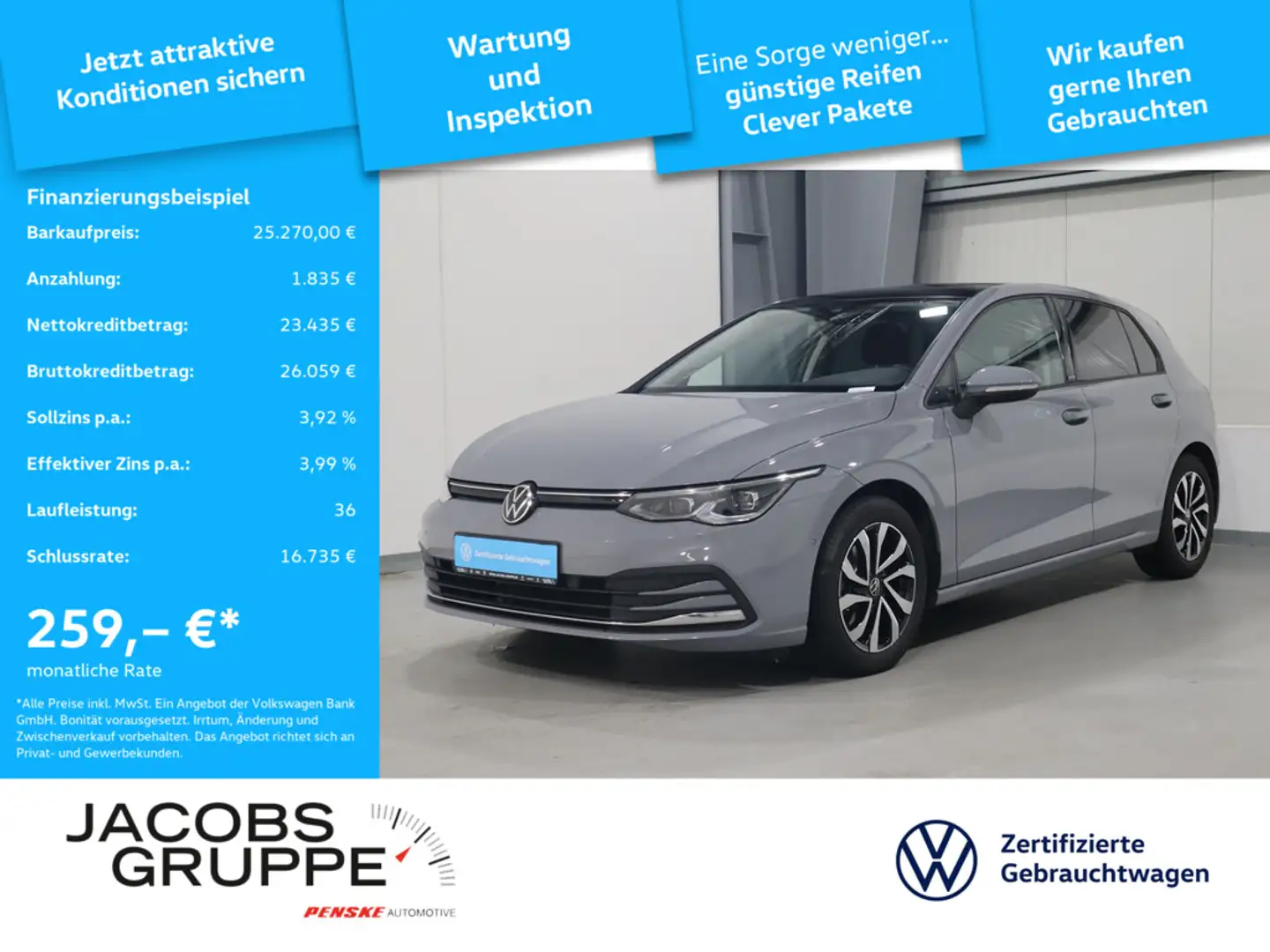 Volkswagen Golf VIII 1.5 eTSI DSG Life Navi*Pano*CAM*IQ*H&K*SHZ Grau - 1