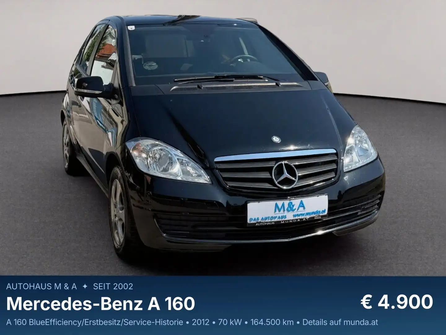 Mercedes-Benz A 160 A 160 BlueEfficiency/Erstbesitz/Service-Historie Schwarz - 2