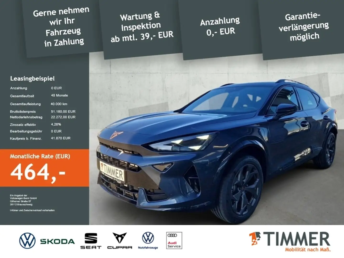 CUPRA Formentor 2.0TDI 110kW (150 PS) *DSG*Navi*RFK*Travel-Ass.*S Grau - 1