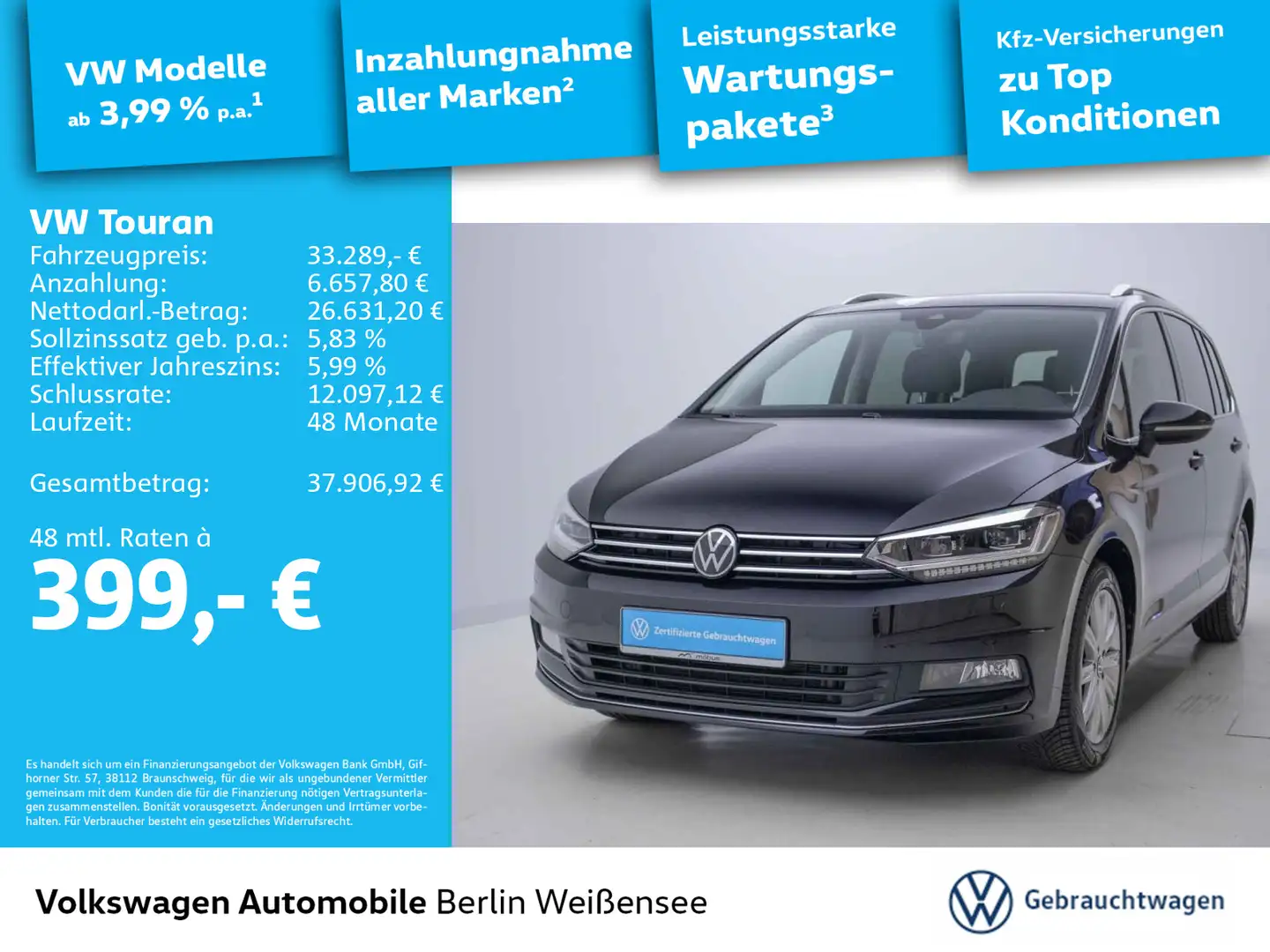 Volkswagen Touran 2.0 TDI Highline*AHK*NAV*RFK*LED*7-Sitz* Schwarz - 1