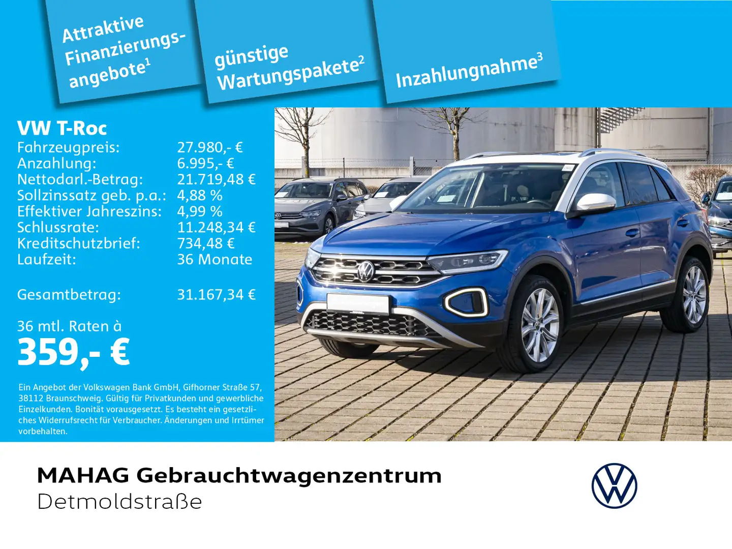 Volkswagen T-Roc T-ROC Style1.5 TSI LED+ Navi Pano DigCockpit Par Blau - 1