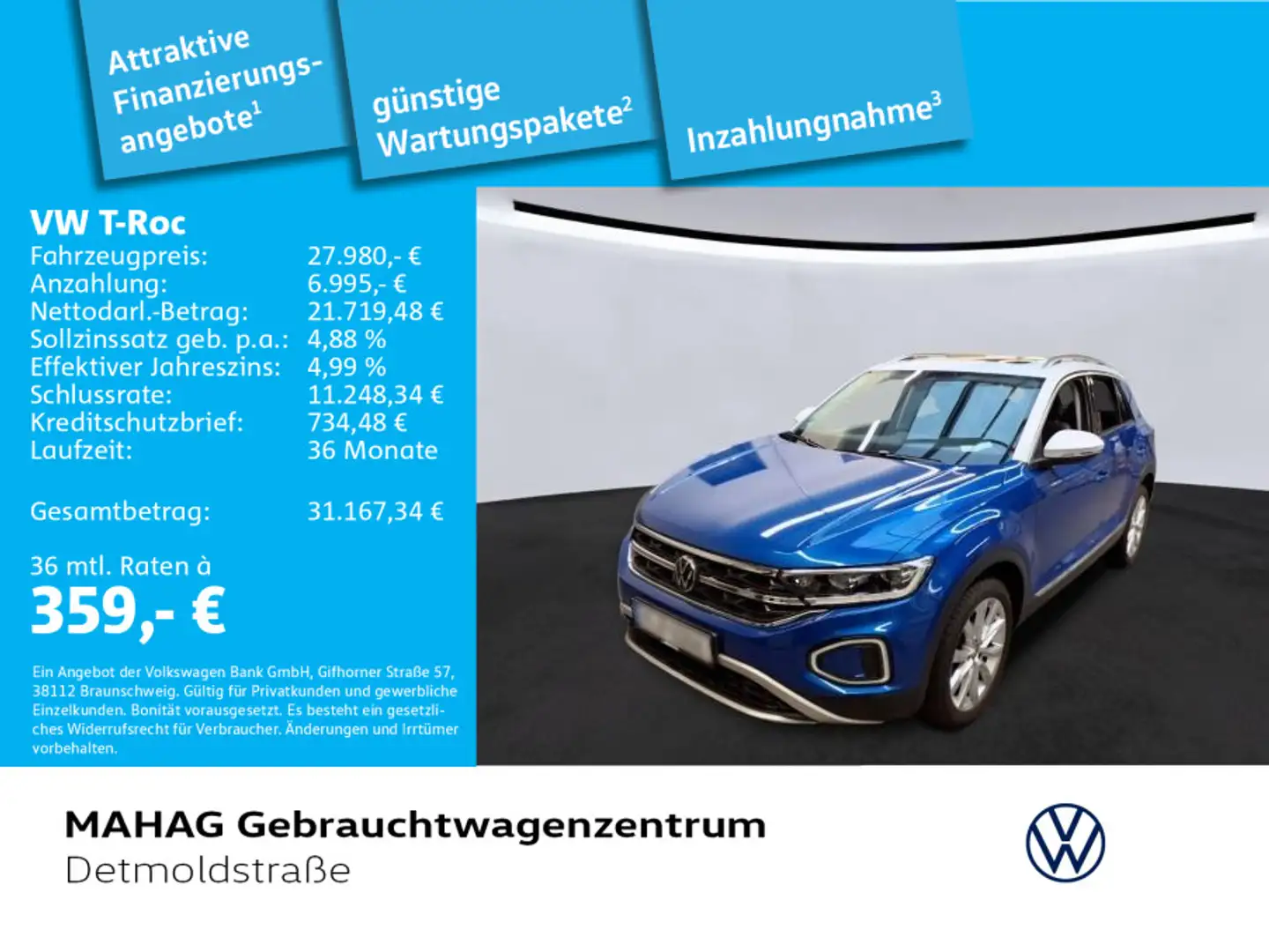 Volkswagen T-Roc T-ROC Style1.5 TSI LED+ Navi Pano DigCockpit Par Blau - 1