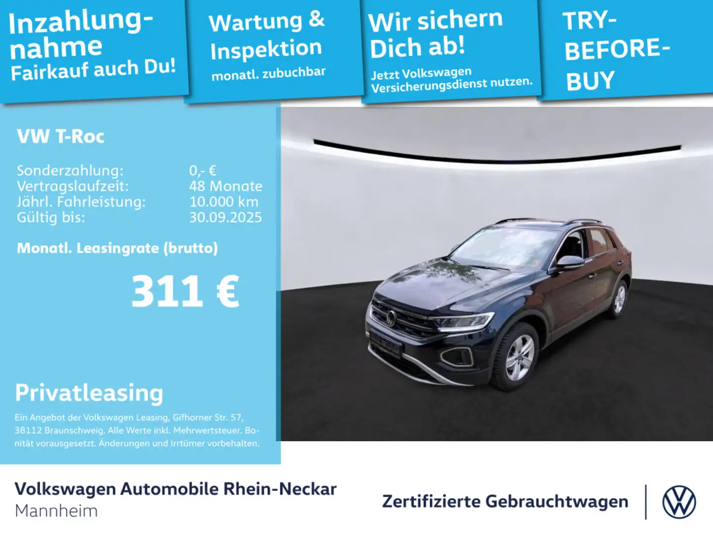 Volkswagen T-Roc 1.5 TSI Life AHK LED Navi Kamera uvm Schwarz - 1