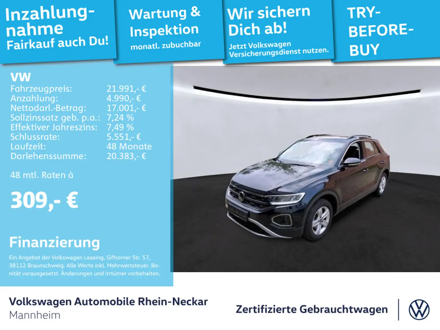 Volkswagen T-Roc 1.5 TSI Life AHK LED Navi Kamera uvm Nero - 1