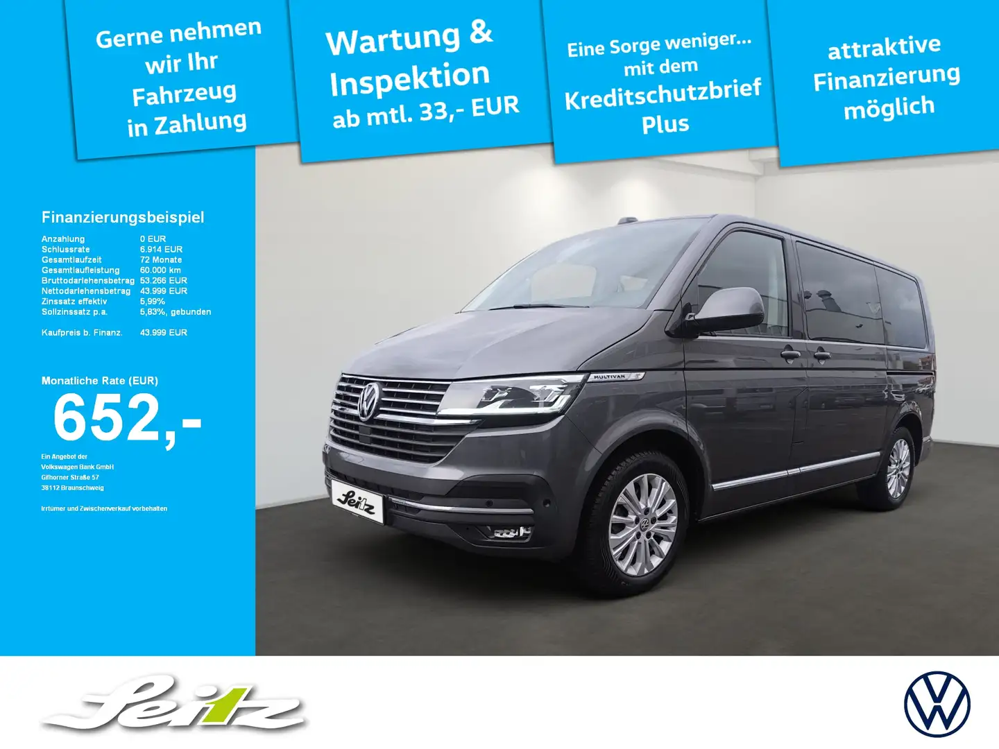 Volkswagen T6.1 Multivan 2.0 TDI KR Highline *7-SITZER*AHK*STANDH* Grijs - 1