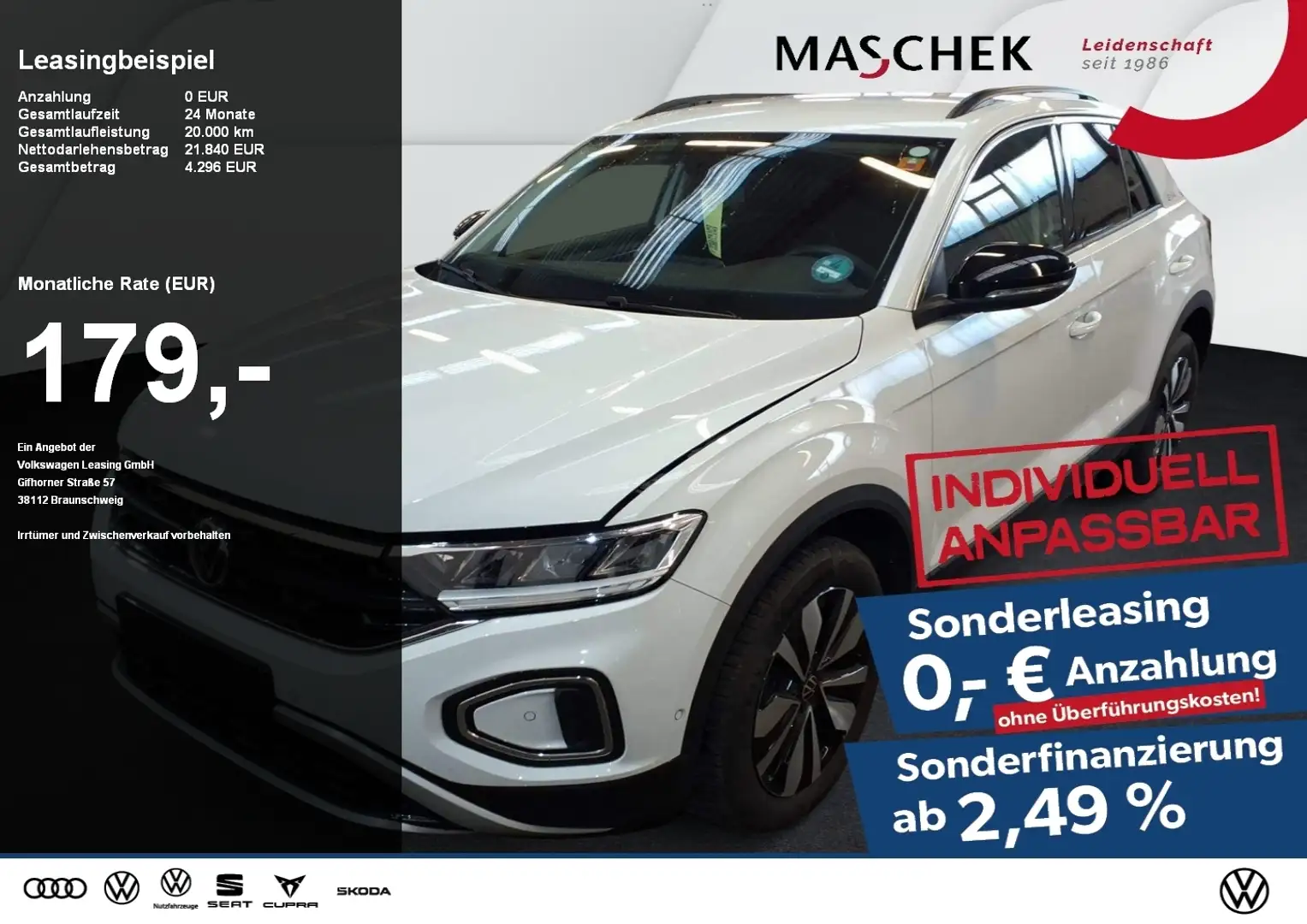 Volkswagen T-Roc GOAL 1.0 TSI Sonderleasing ohne zzgl Kosten!ACC Tr Weiß - 1