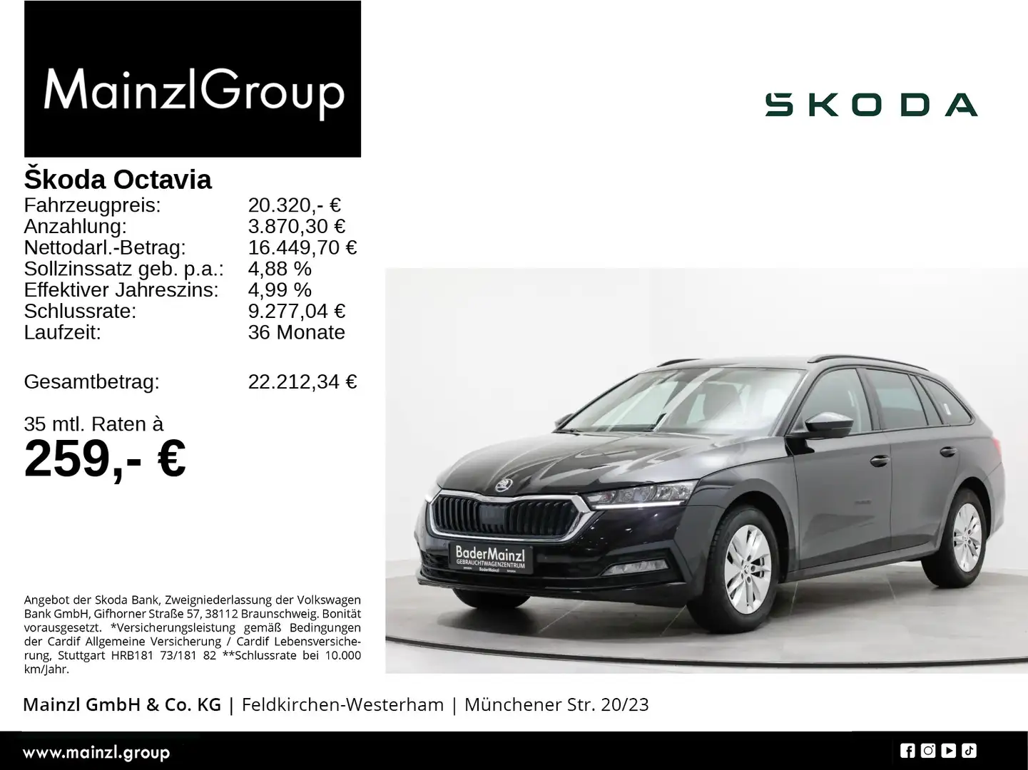 Skoda Octavia Combi 2.0 TDI DSG Navi 2xPDC Virtual SHZ Schwarz - 1