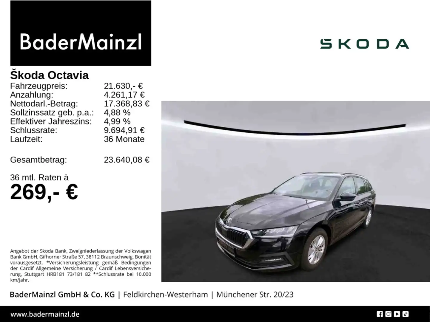 Skoda Octavia Combi 2.0 TDI DSG Navi 2xPDC Virtual SHZ Schwarz - 1