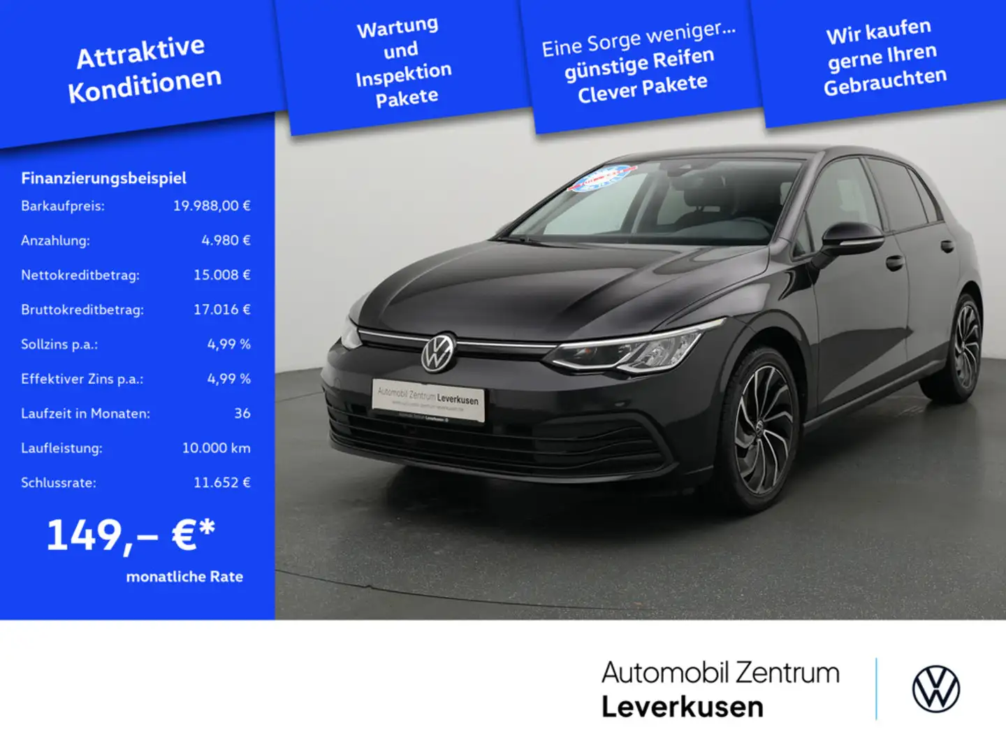 Volkswagen Golf VIII Life AC NAVI LED AHK CARPLAY KLIMA Schwarz - 1