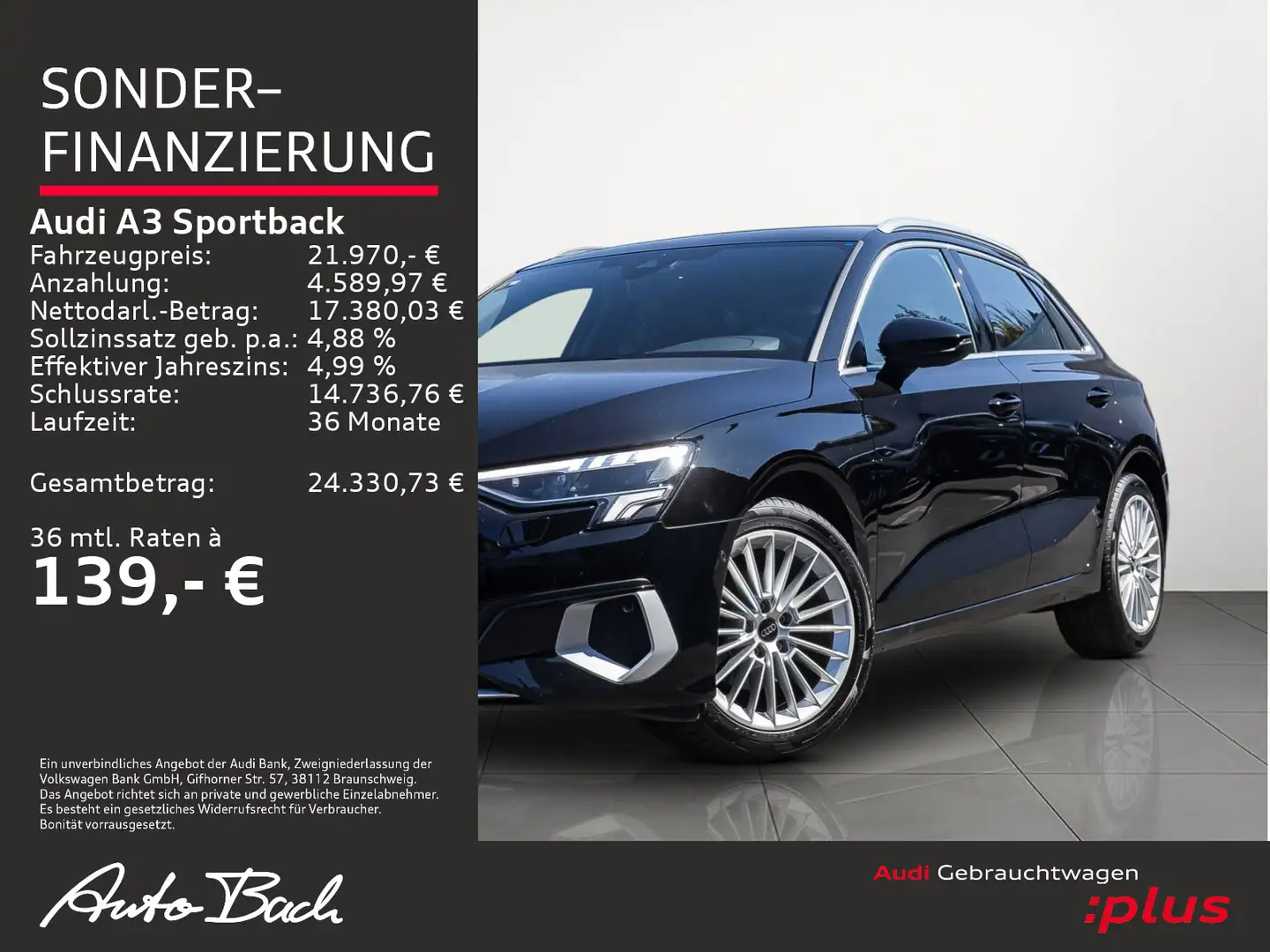 Audi A3 Advanced 30 TFSI Navi Virtual EPH Schwarz - 2