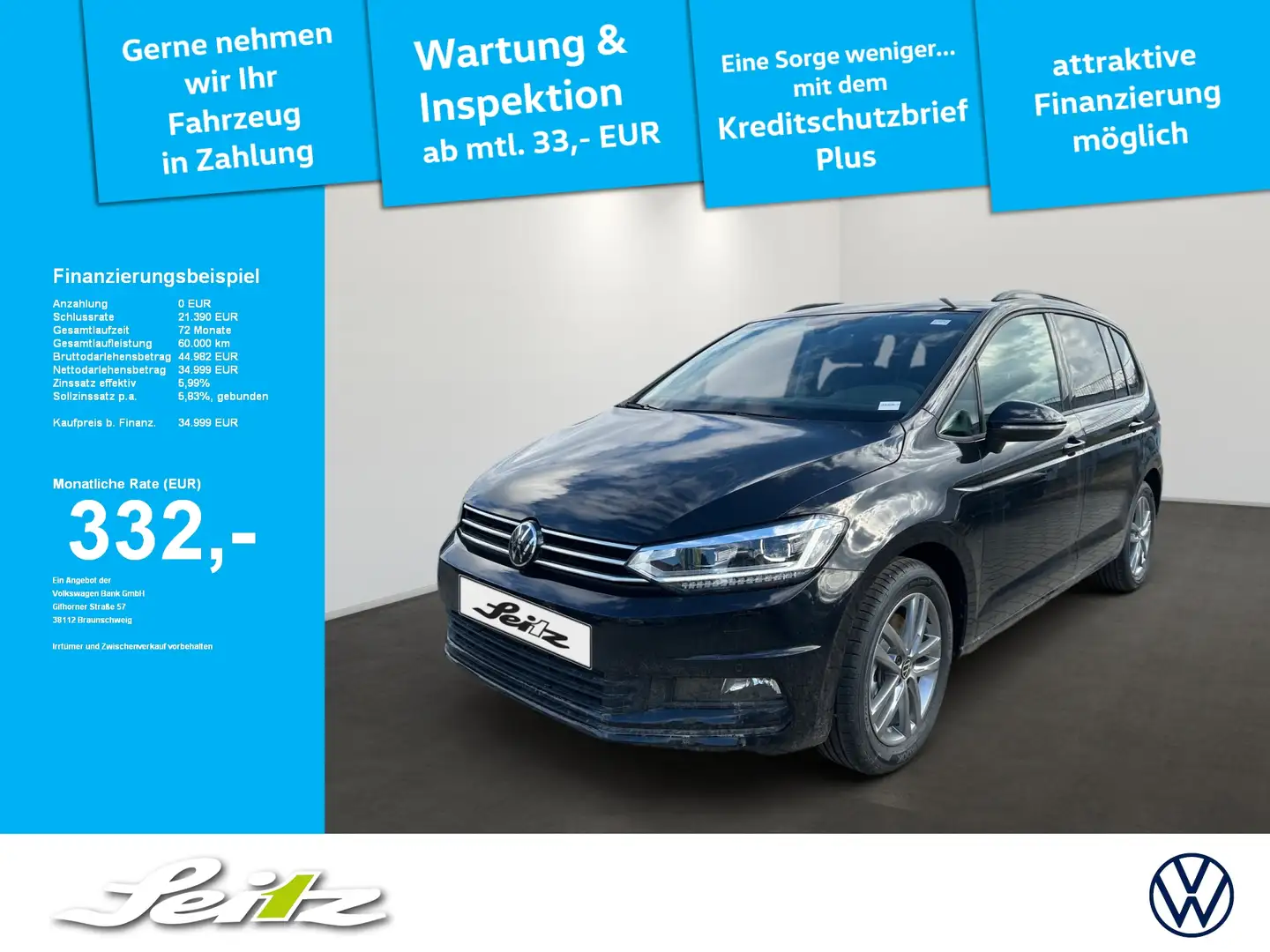Volkswagen Touran 1.5 TSI DSG Comfortline REIMPORT! Einparkhilfe. Rü Schwarz - 1