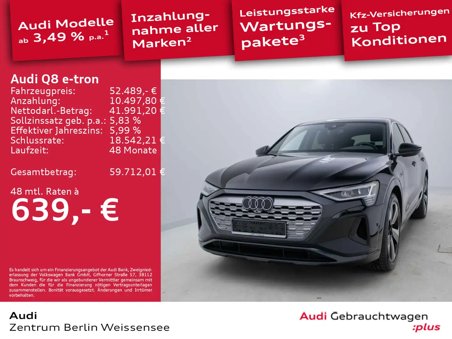 Audi Q8 e-tron 50*QUA*ADVANCED*LED*NAVI*RFK*LUFT*SHZ* Schwarz - 1