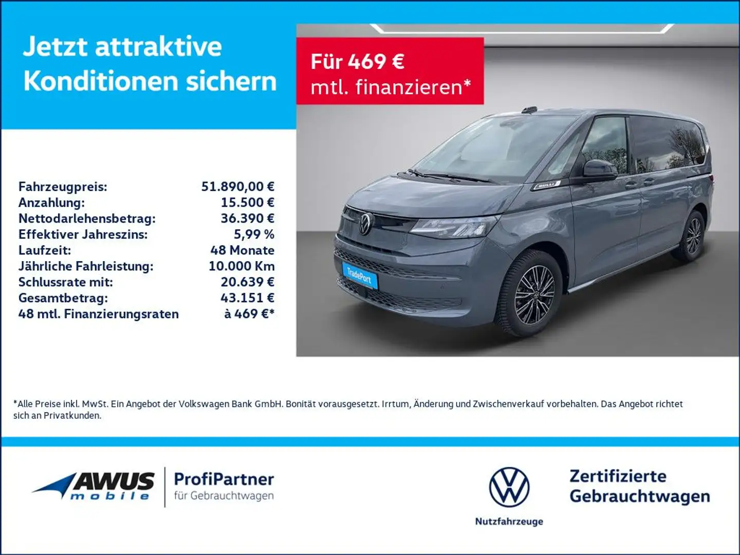 Volkswagen T7 Multivan KÜ 2.0TDI 110KW DSG Grau - 1