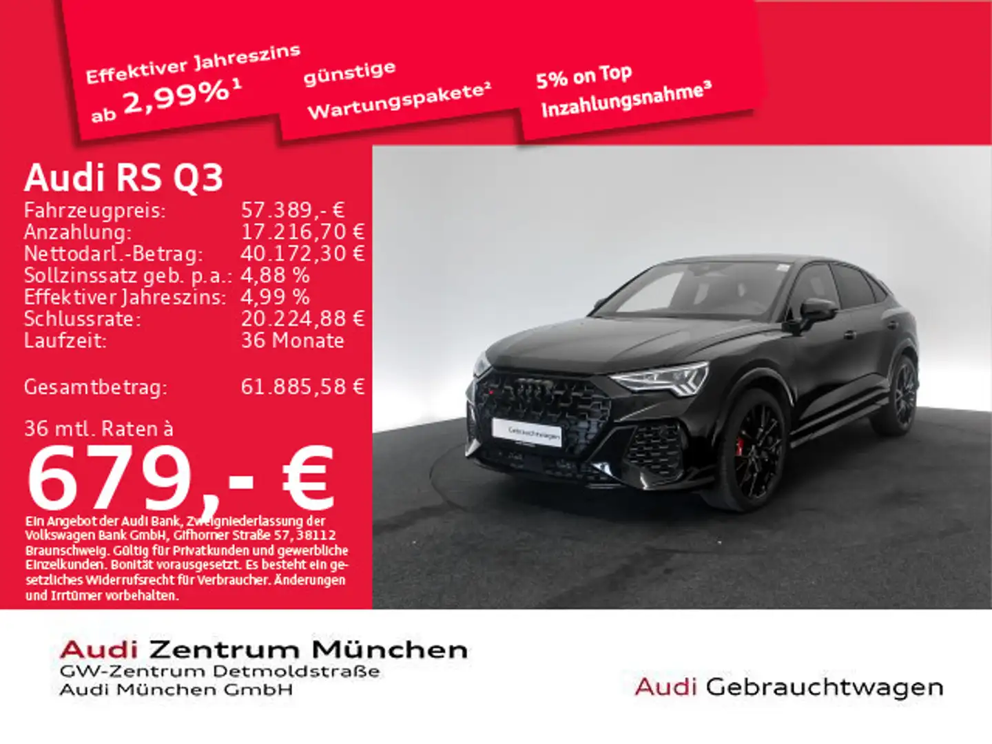 Audi RS Q3 RSQ3 Sportback TFSI qu. S tronic Pano/RS-AGA/280 Schwarz - 1