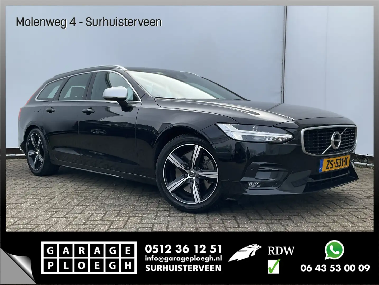 Volvo V90 2.0 T4 R-Design Sport Dealer-OH Orig.NL Leder+Verw Zwart - 1