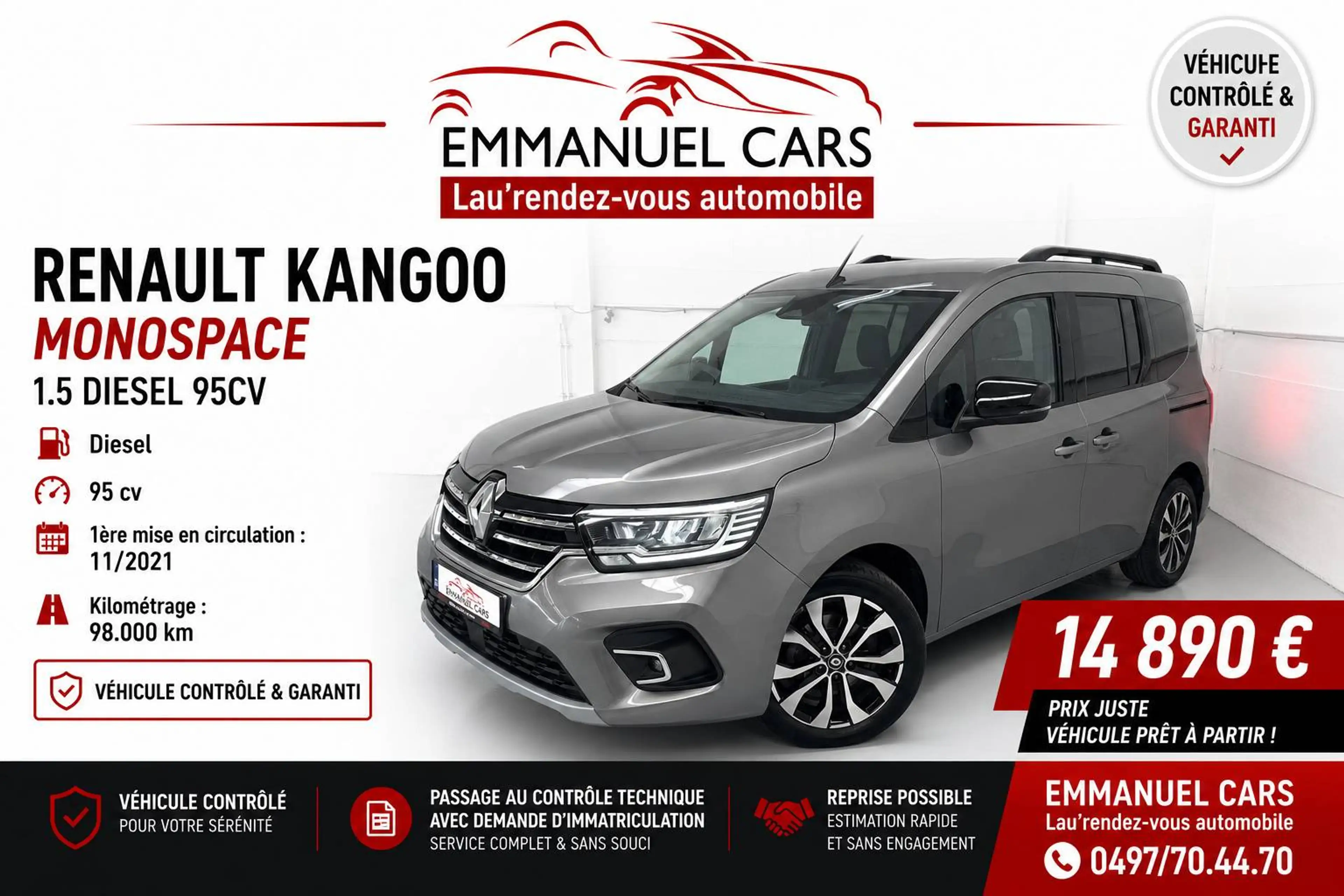 Renault Kangoo 1.5 Blue dCi INTENS. Alu, CarPlay, air-co. 1er PROPRIETAIRE