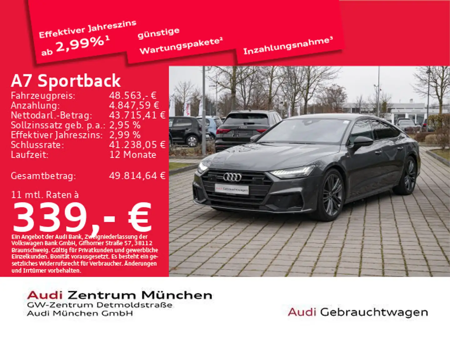 Audi A7 50 TFSI e qu. 2x S line Laser/AHK/N Grau - 1