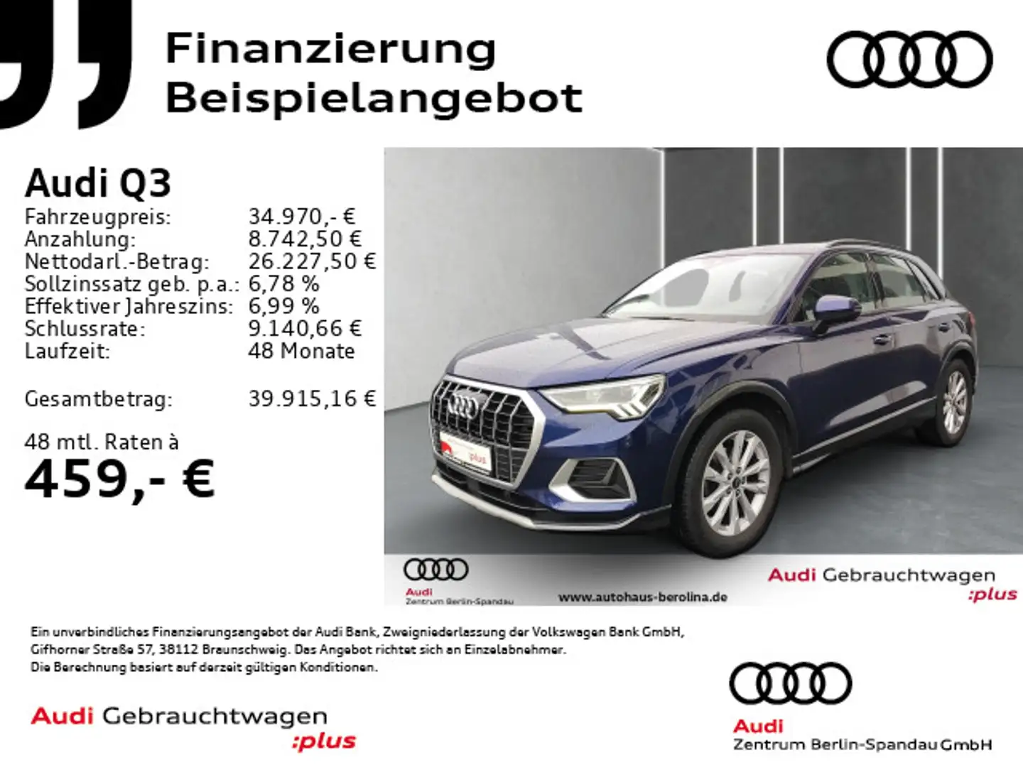 Audi Q3 35 TDI qu. Adv. S tronic *AHK*NAV+*GRA*R-CAM* Blau - 1