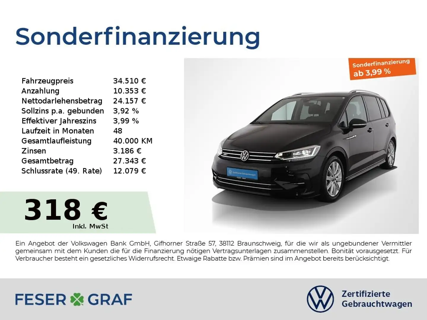 Volkswagen Touran 1.5TSI R-Line DSG R-Kamera Fahrassistenz+ Schwarz - 1