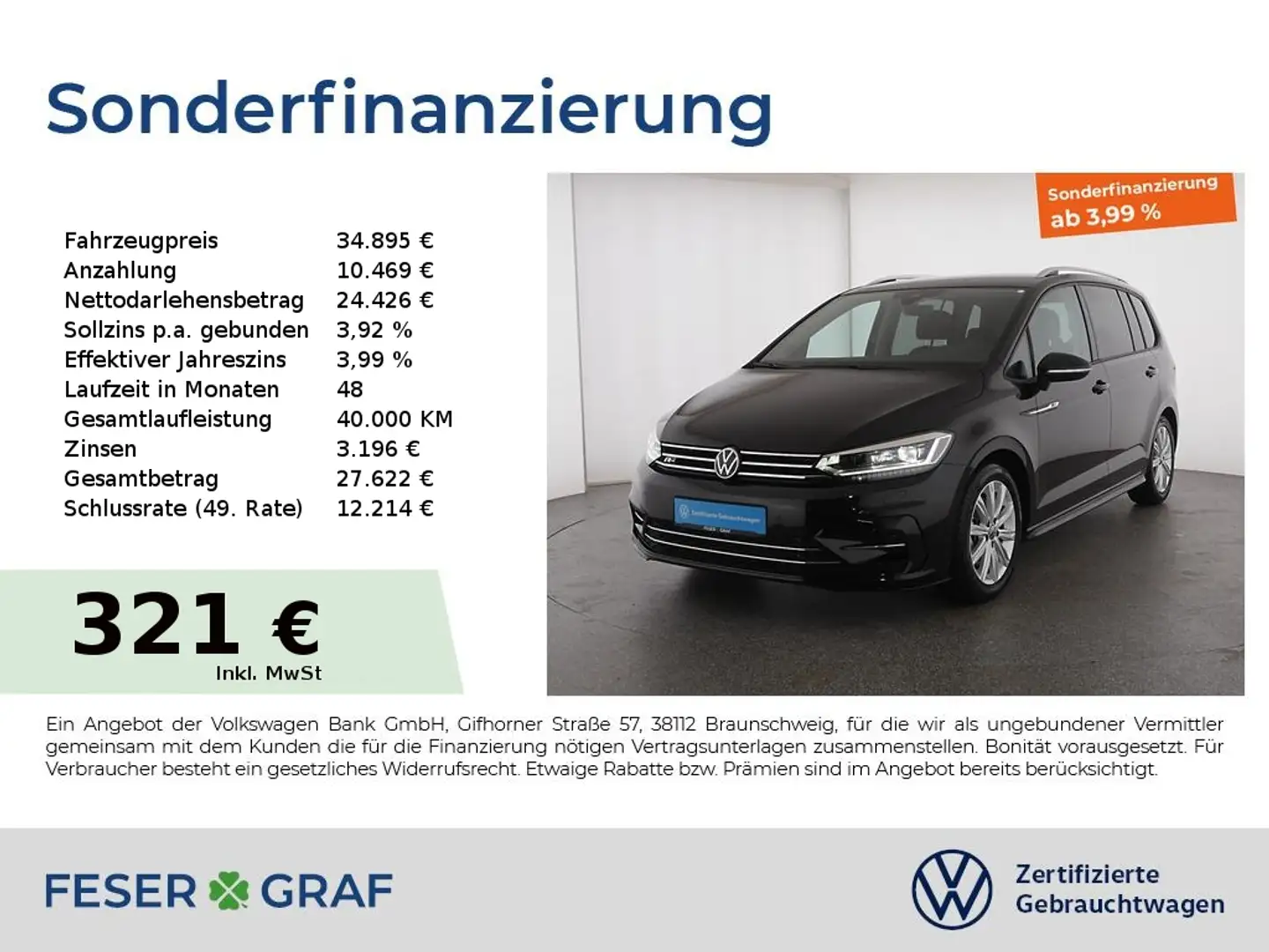 Volkswagen Touran 1.5TSI R-Line DSG R-Kamera Fahrassistenz+ Schwarz - 1