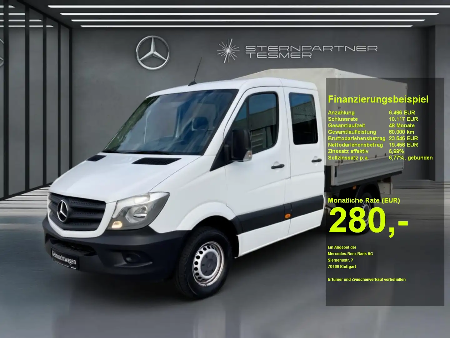 Mercedes-Benz Sprinter 314 CDI Doka Pritsche Plane  Klima Wit - 1