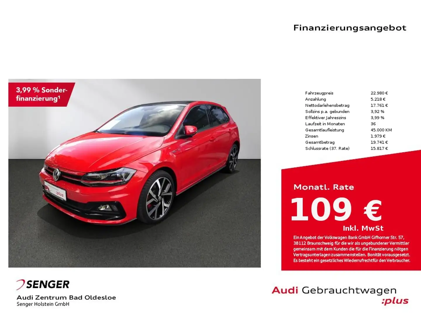 Volkswagen Polo GTI 2.0 TSI DSG LED Navi Beats Panorama Rood - 1