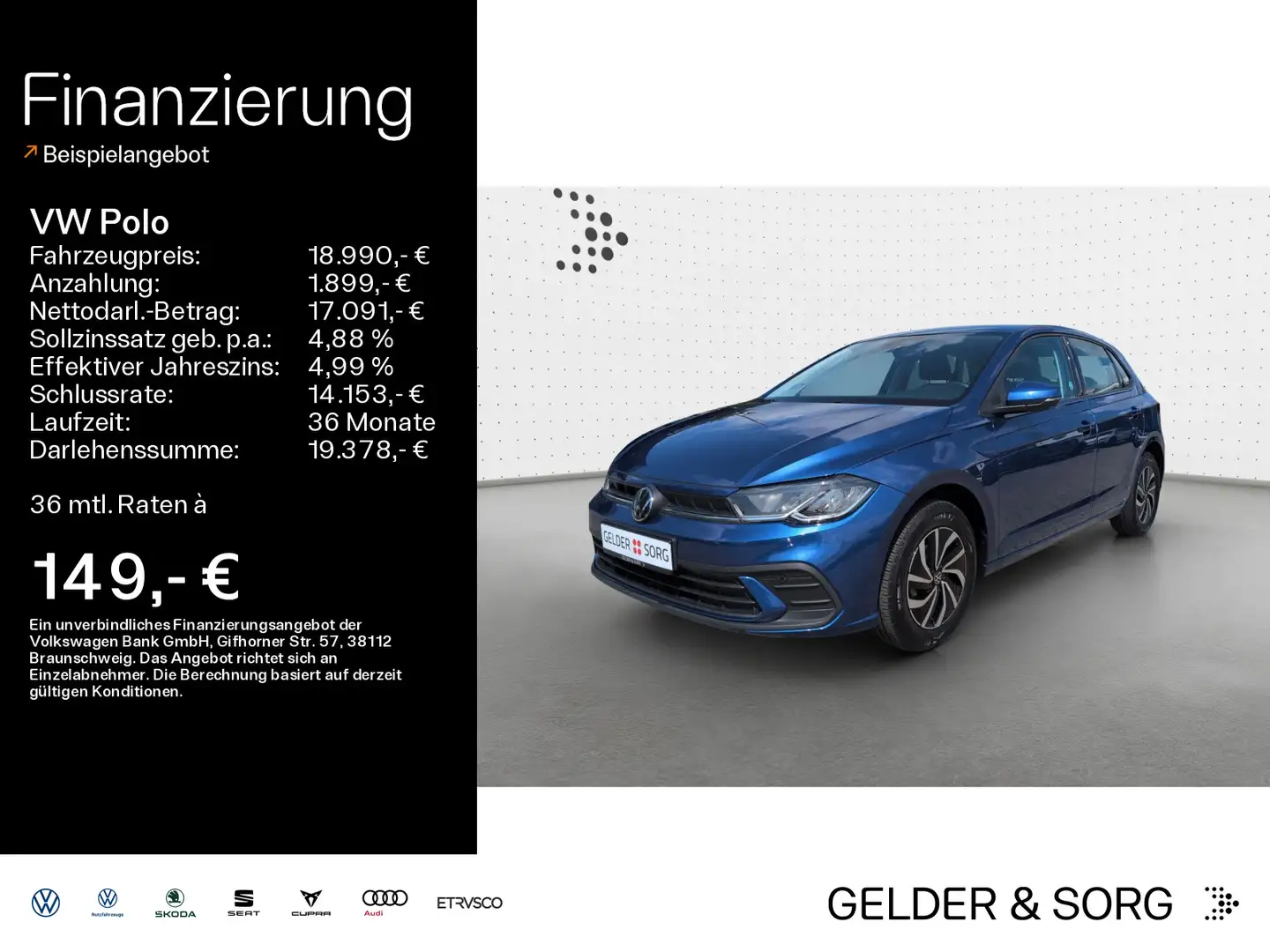 Volkswagen Polo Life 1.0 TSI RFK*LED*EPH*GRA*Digital*DAB+ Bleu - 1