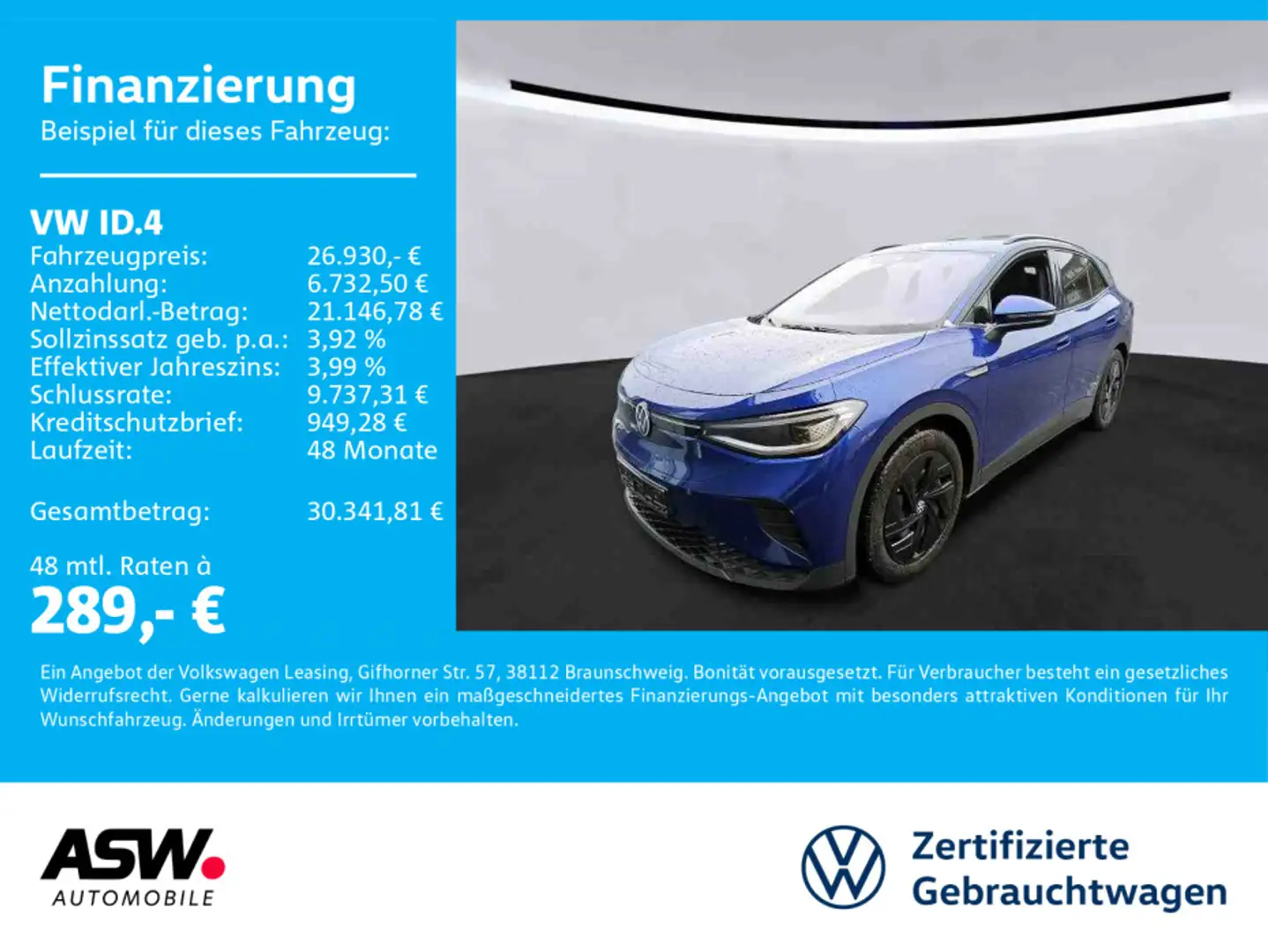 Volkswagen ID.4 Pro Performance LED Navi RFK Wärmepumpe AHK Blau - 1