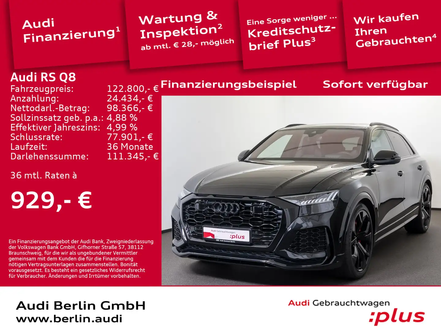 Audi RS Q8 RSQ8 4.0 TFSI qu. tiptr. AHK PDC 360°K NAVI B&O Noir - 1