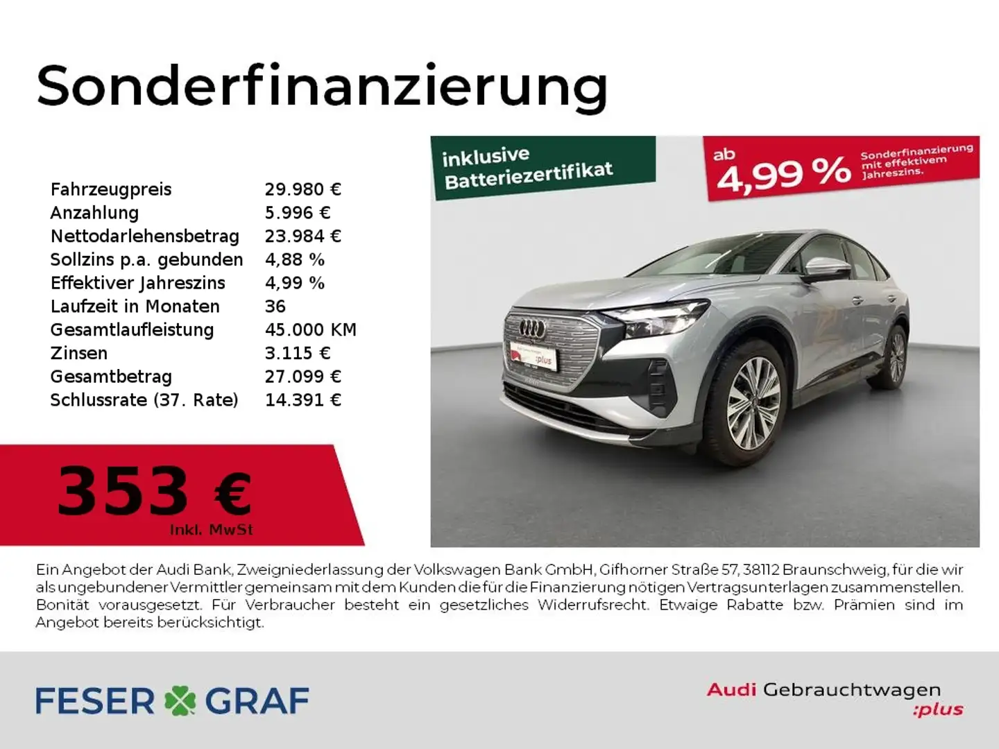 Audi Q4 e-tron Sportback e-tron advanced 50 quattro ACC RFK Silber - 1