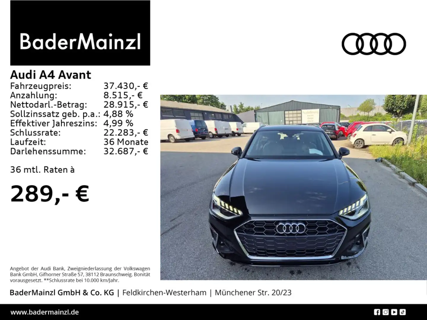 Audi A4 35 TFSI S tronic S line Navi ACC Leder Schwarz - 1