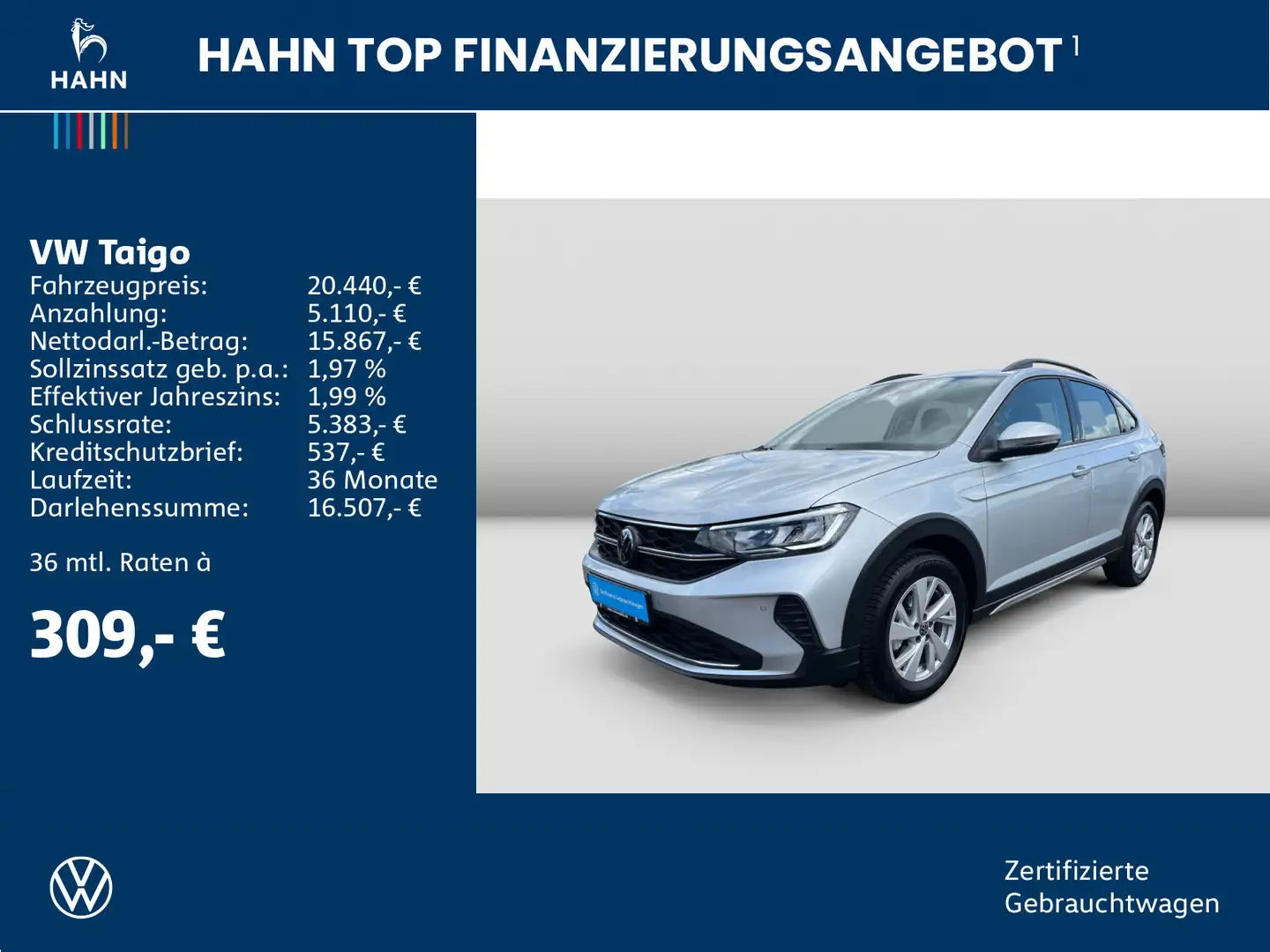 Volkswagen Taigo 1.0TSI Life LED PDC Sitzh Virtual App-Conn Silber - 2