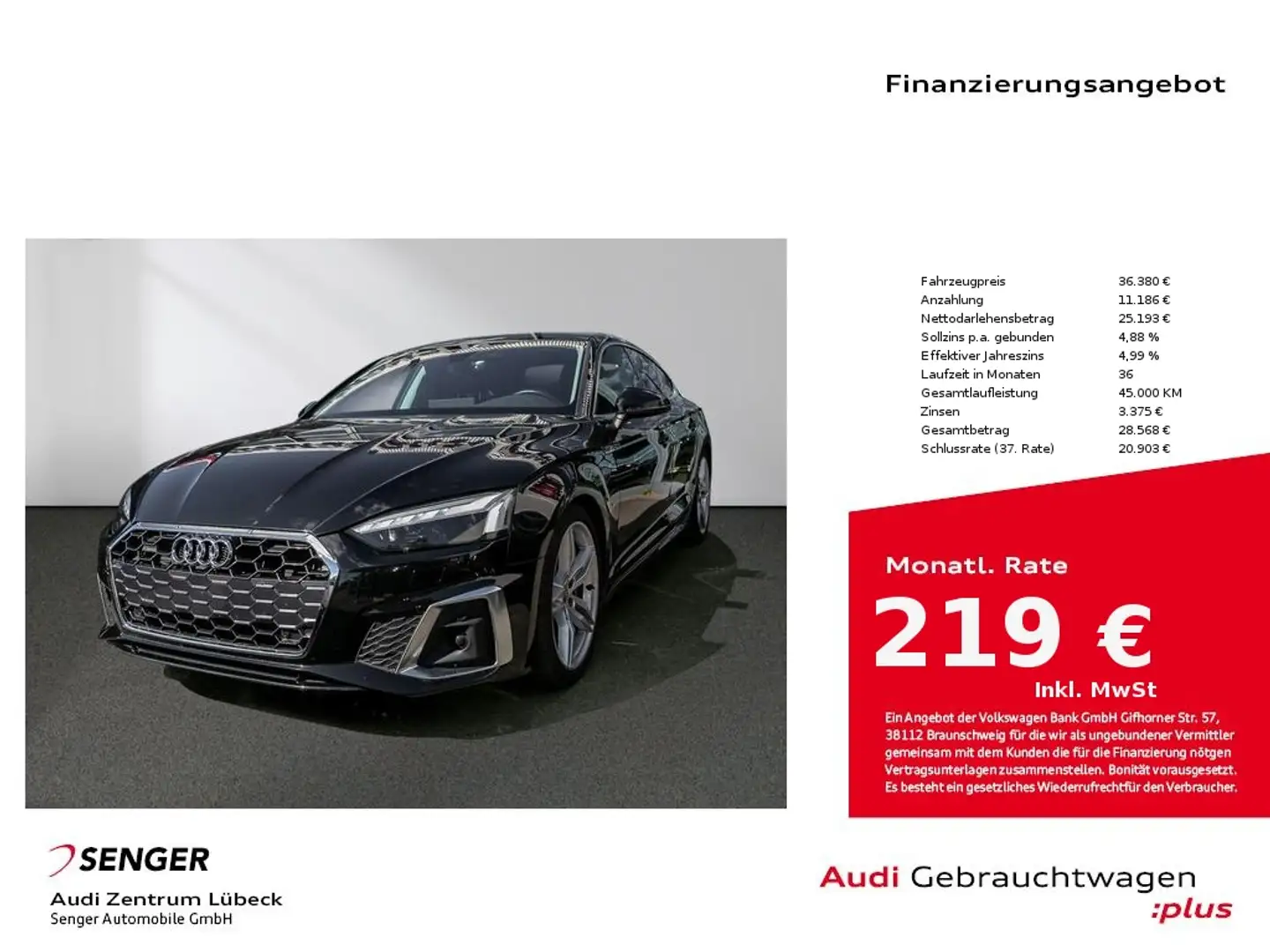 Audi A5 Sportback 50 TDI quattro S line Navi Pano Noir - 1