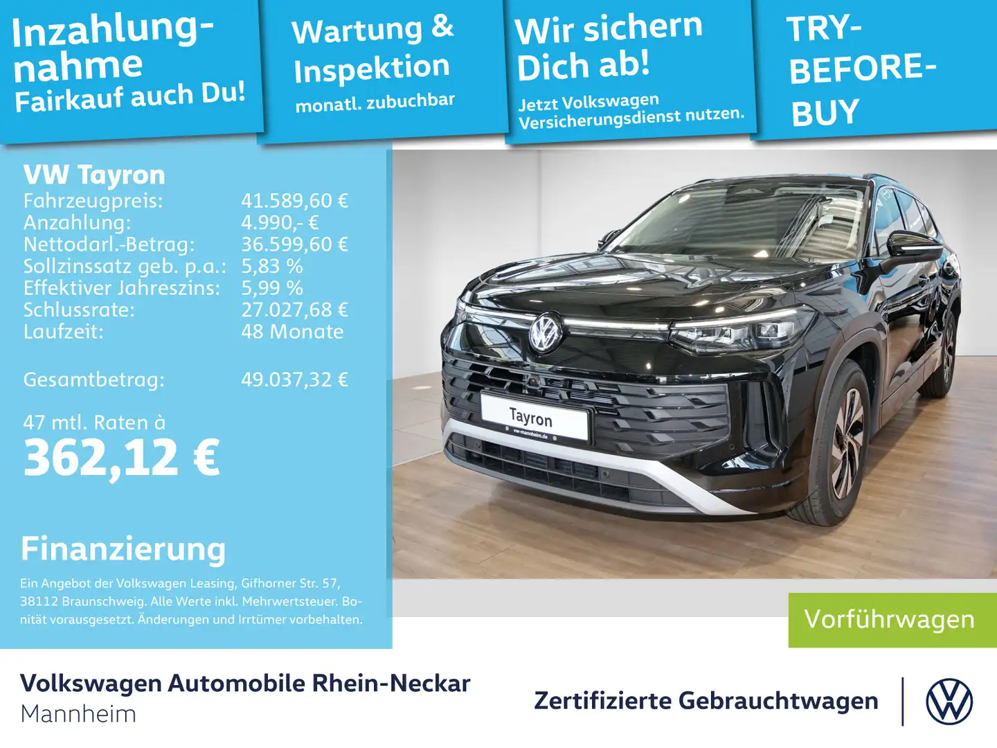 Volkswagen Tayron 1.5 eTSI Life AHV LED uvm Schwarz - 1