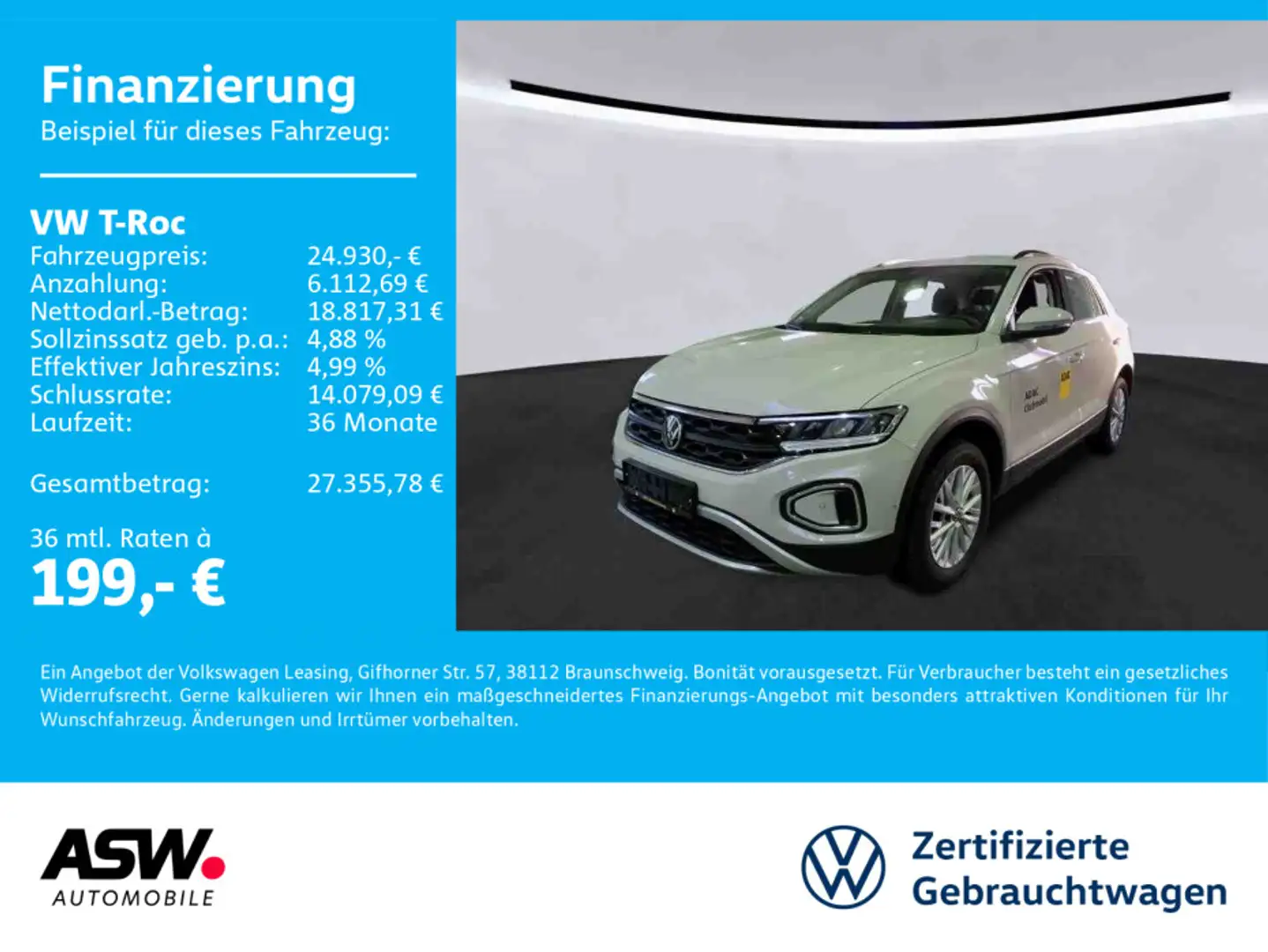 Volkswagen T-Roc Life 1,5TSI DSG AHK Navi Klima SHZ LED PDC Grau - 1