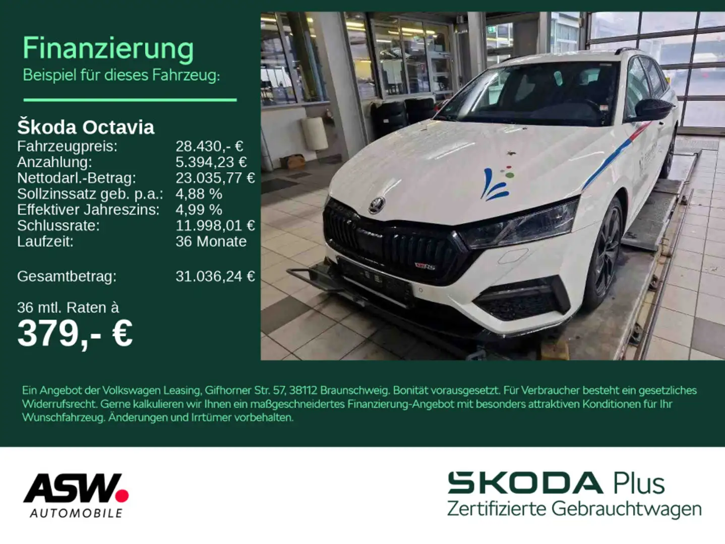 Skoda Octavia Combi RS 2,0 TDI DSG AHK Navi HUD RFK Weiß - 1