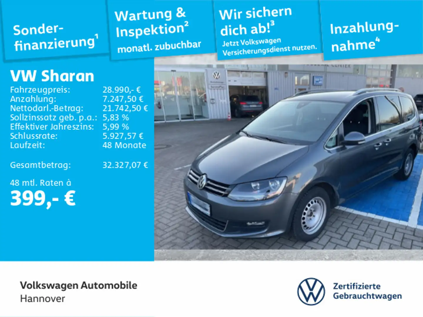 Volkswagen Sharan 1.4 TSI United BSD Kamera ACC PDC Navi SH Grau - 1