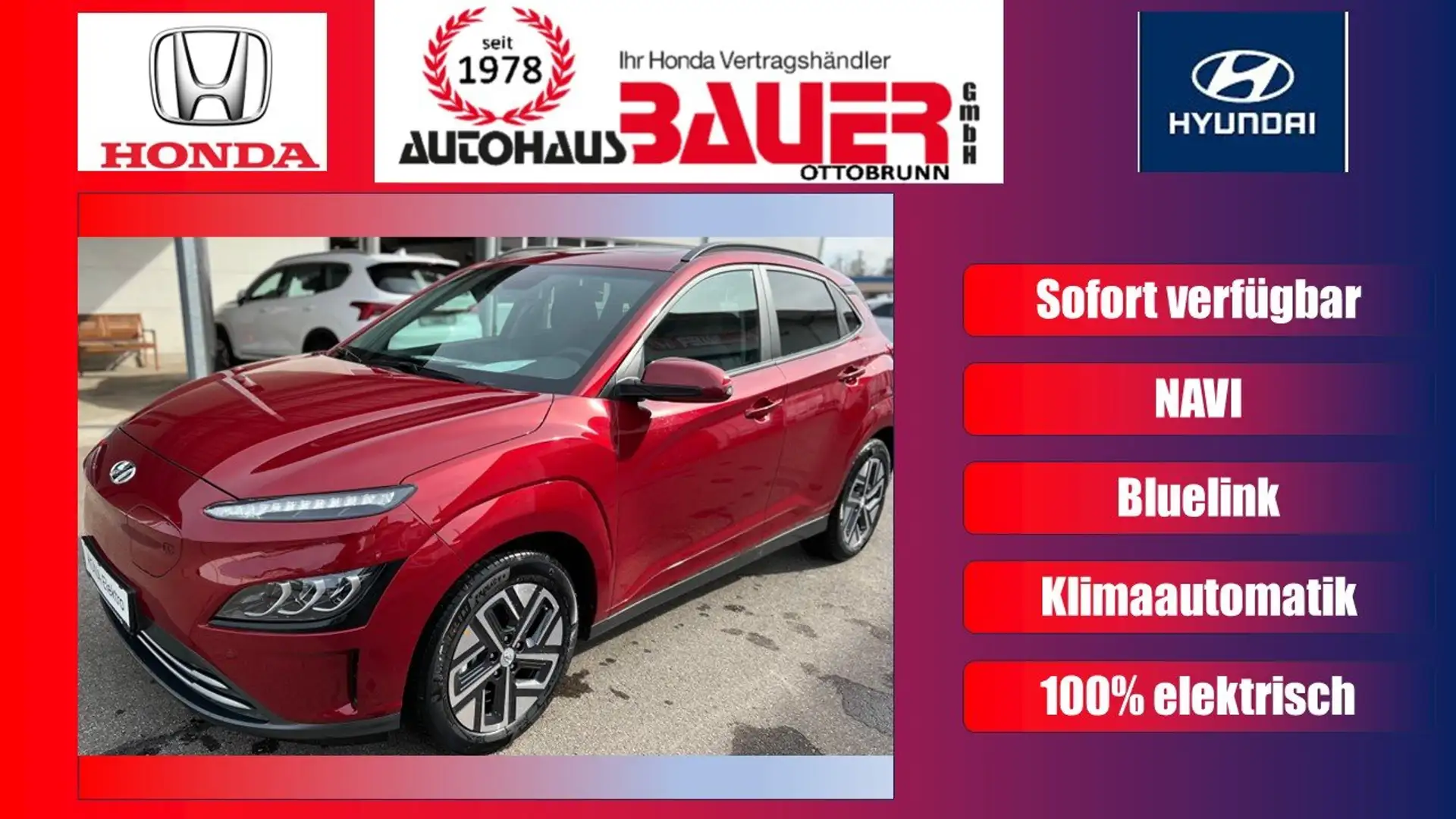 Hyundai KONA Trend Elektro 2WD BOSE +BLUELINK+NAVI+480km+ Rosso - 1