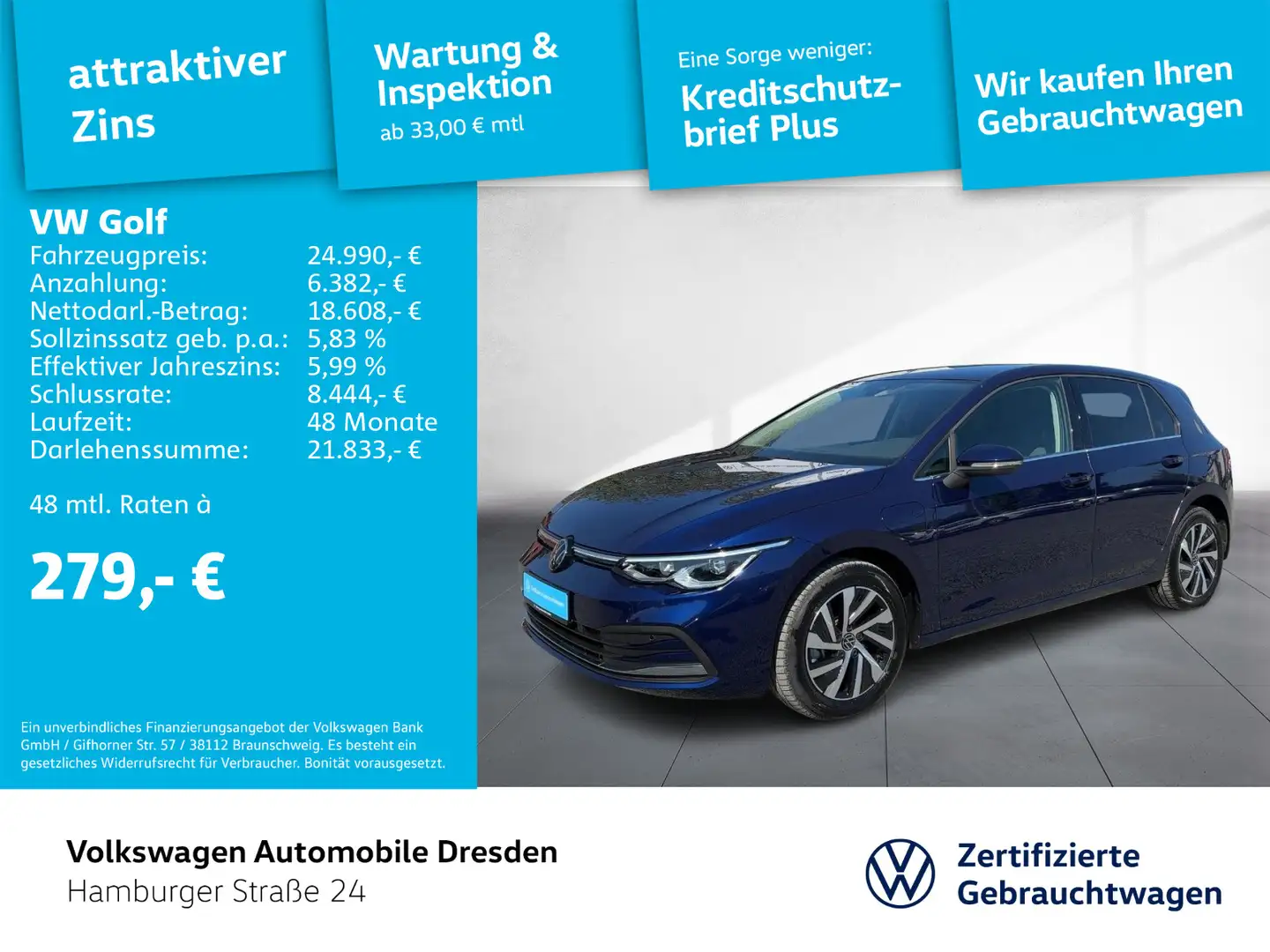 Volkswagen Golf VIII Style 1.4 TSI DSG e-Hybrid LED APP PDC Blau - 1