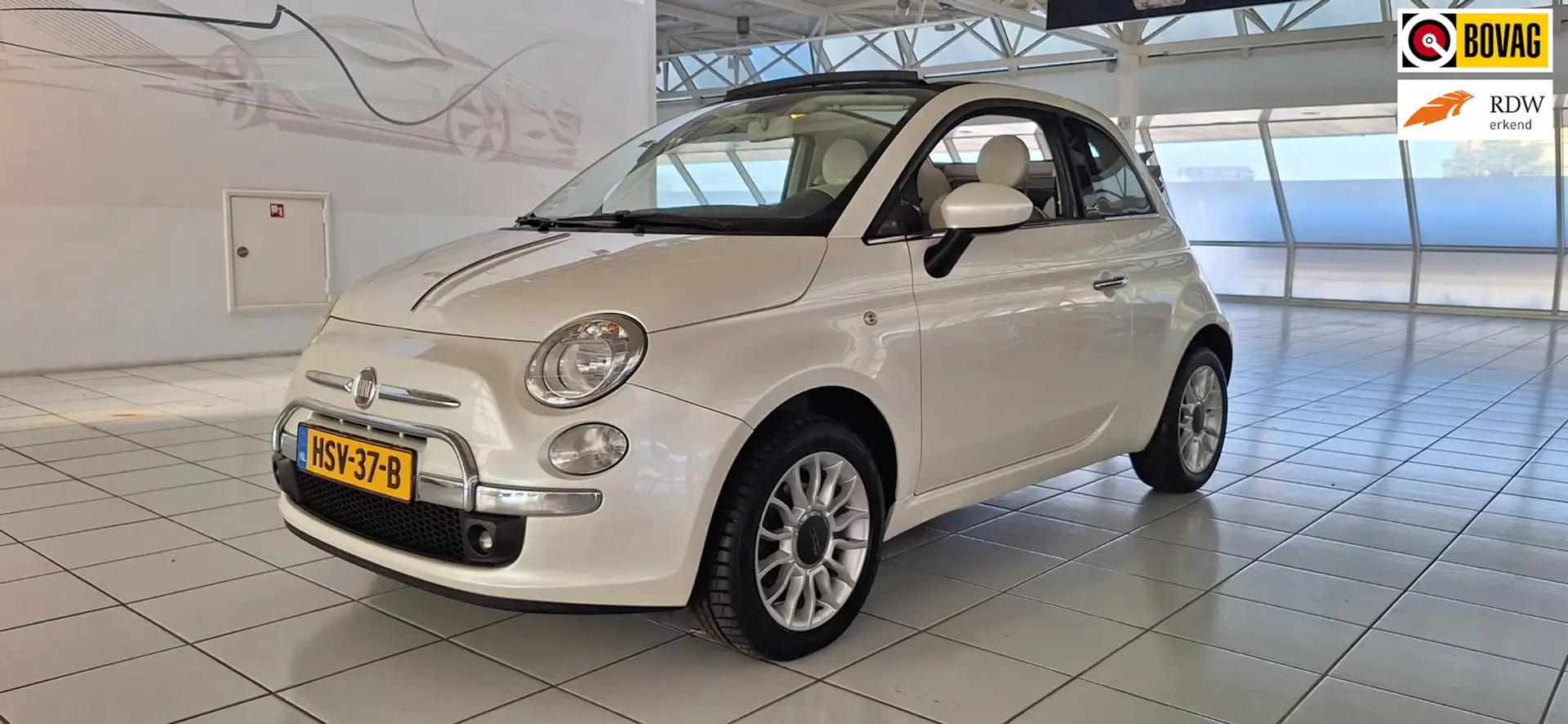 Fiat 500C 1.4 Lounge elektrisch cabriodak/airco/half leder Wit - 1