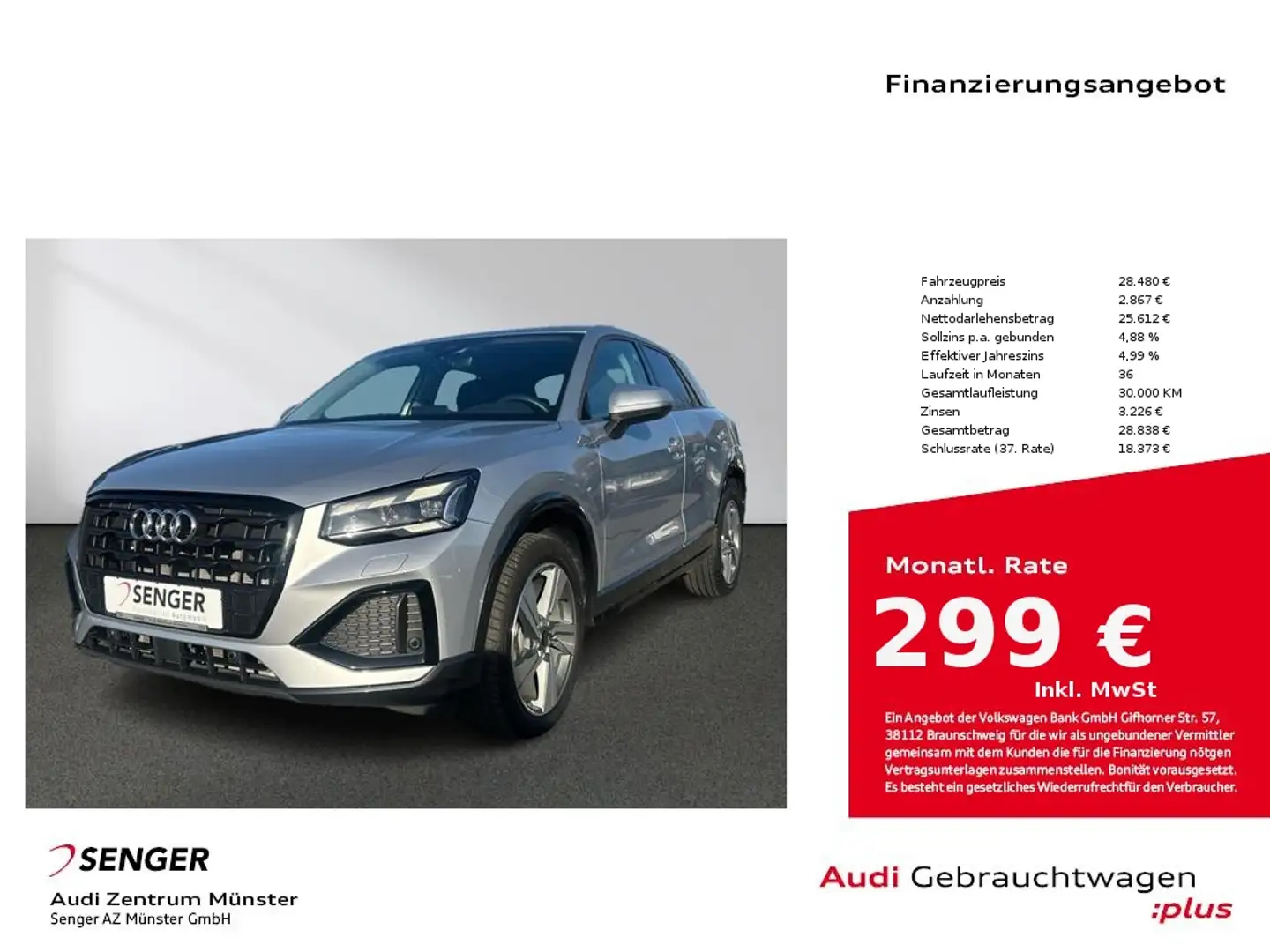 Audi Q2 35 TFSI advanced S tronic MMI Matrix AHK Silber - 1