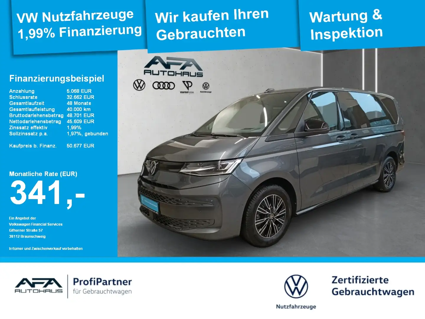 Volkswagen T7 Multivan 2,0 TDI lang DSG LED*Navi*AHK*StdHz Grau - 1