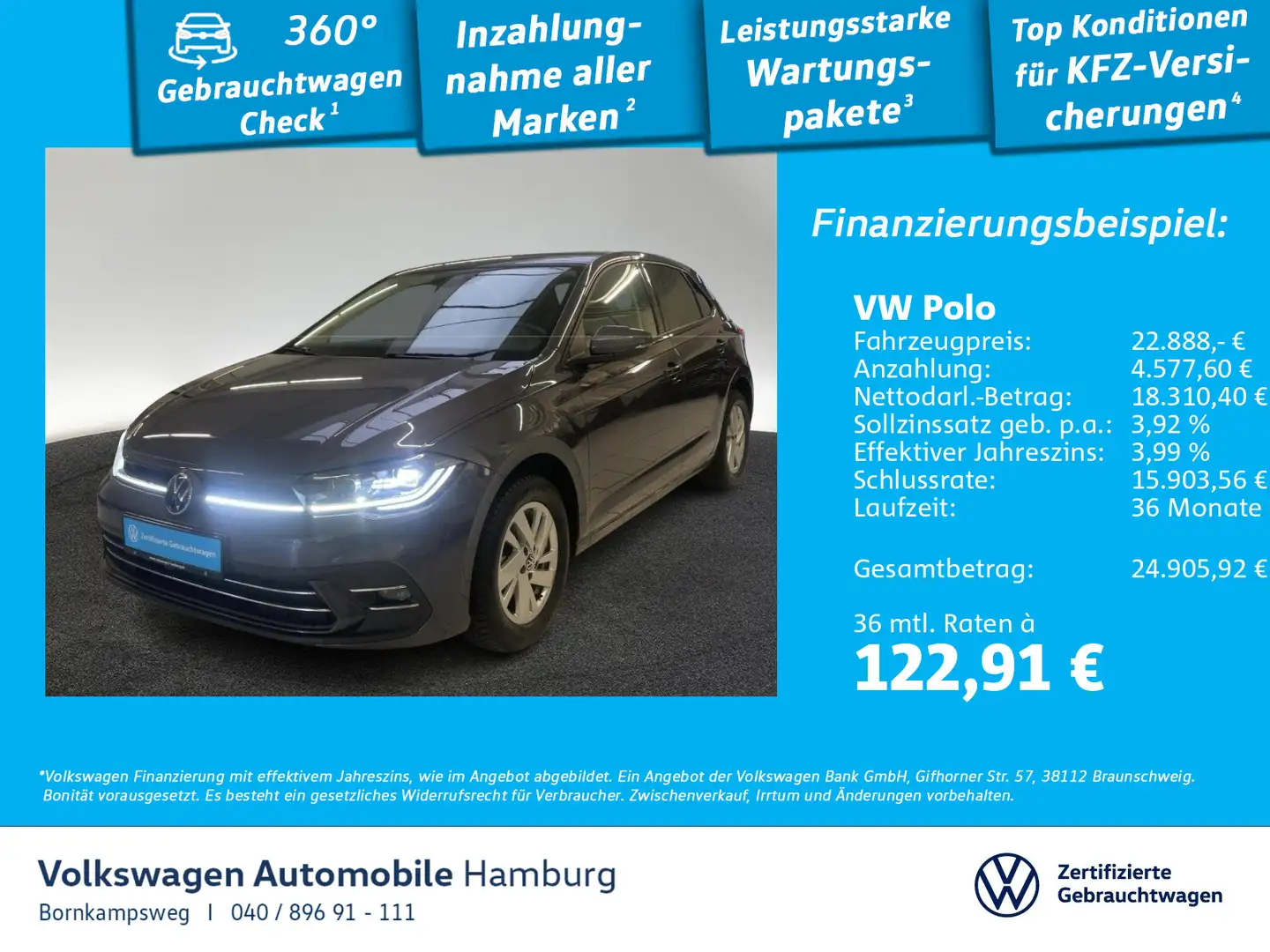 Volkswagen Polo 1.0 TSI Style DSG Navi LED Sitzhzg App Grau - 1